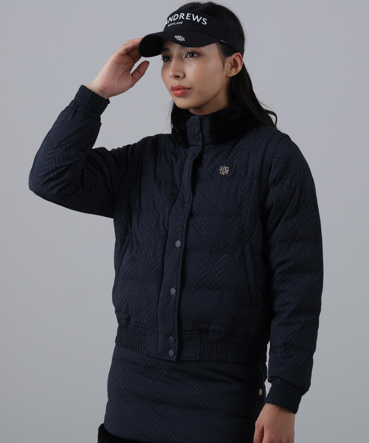 ヘリンボーンプリント中綿キルトブルゾン (WOMENS)