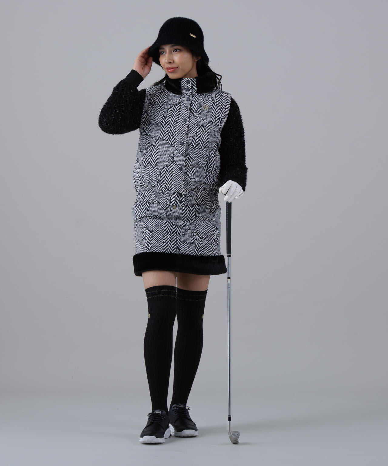 ヘリンボーンプリント中綿キルトブルゾン (WOMENS)