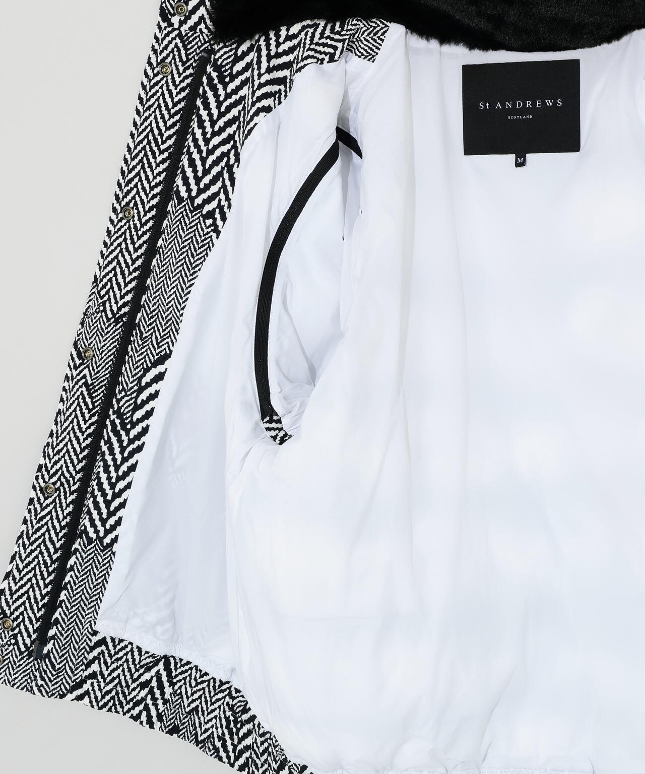 ヘリンボーンプリント中綿キルトブルゾン (WOMENS)