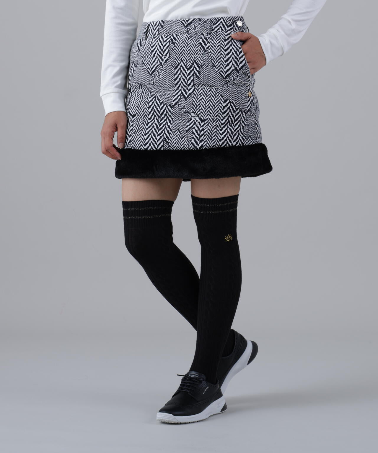 ヘリンボーンプリント中綿キルトスカート (WOMENS)