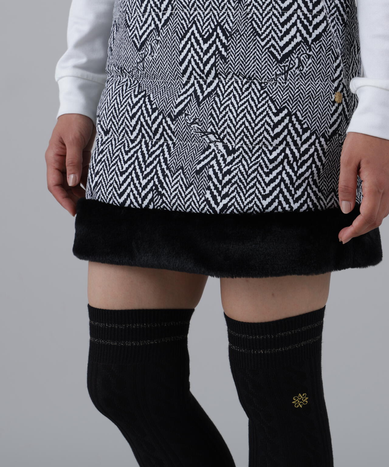 ヘリンボーンプリント中綿キルトスカート (WOMENS)