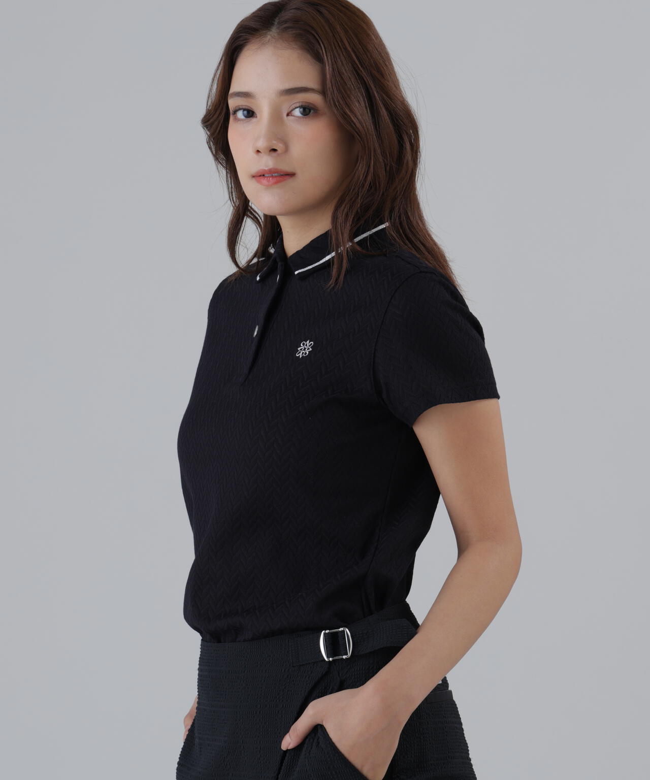 ヘリンボーンジャガード半袖ポロシャツ (WOMENS)