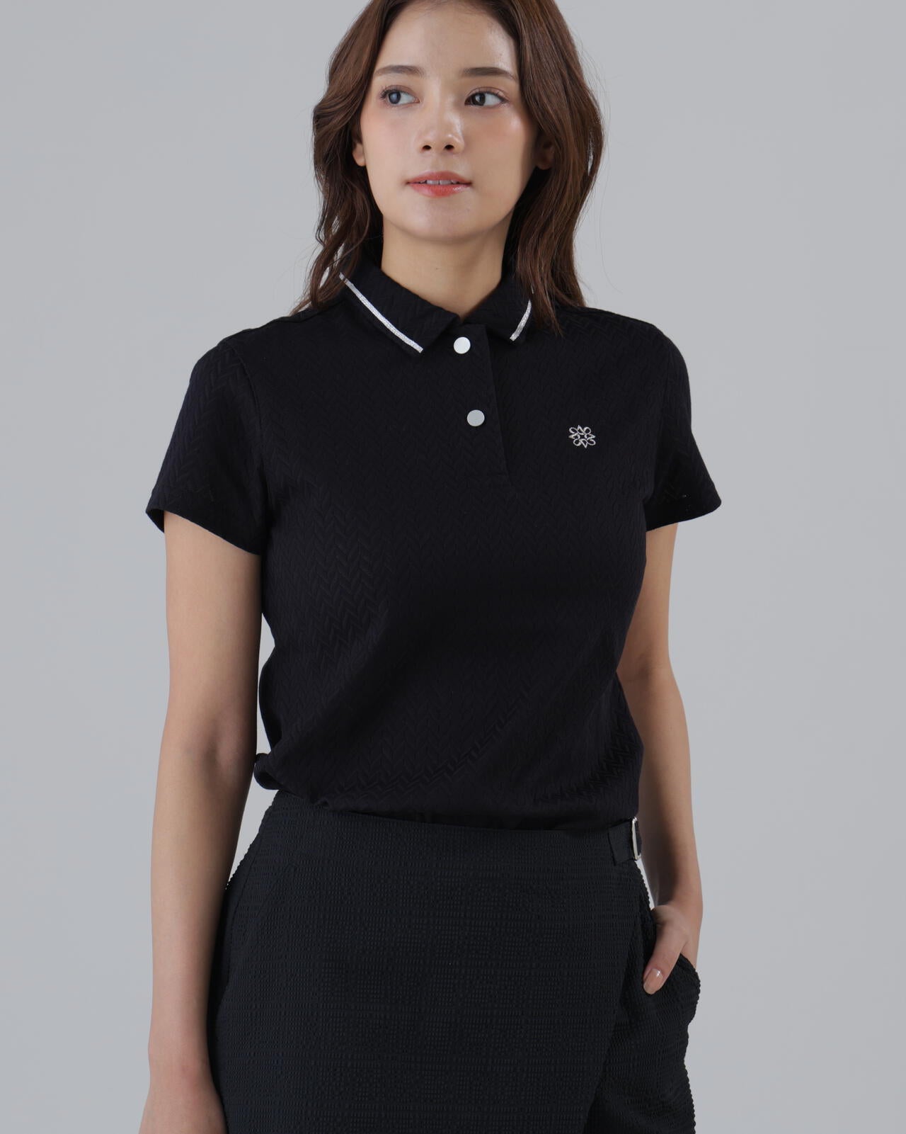 ヘリンボーンジャガード半袖ポロシャツ (WOMENS)