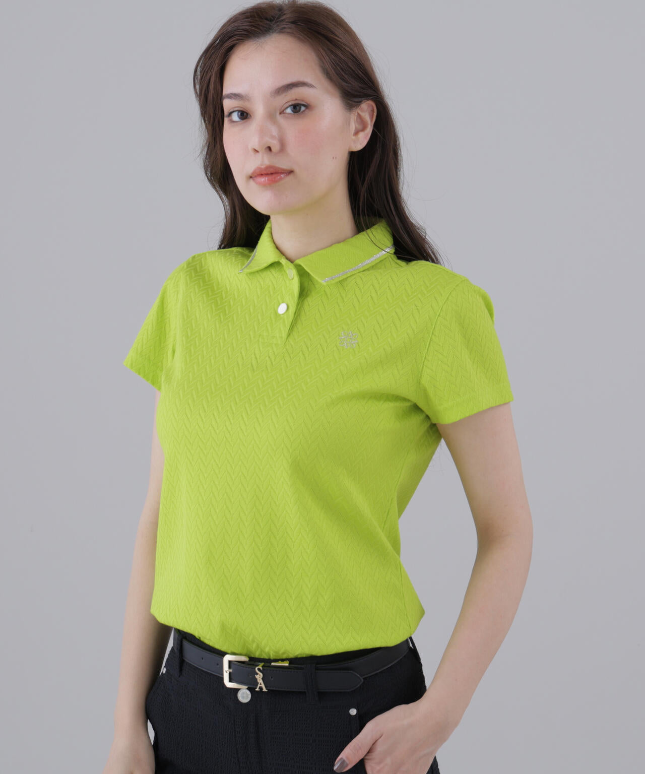 ヘリンボーンジャガード半袖ポロシャツ (WOMENS)