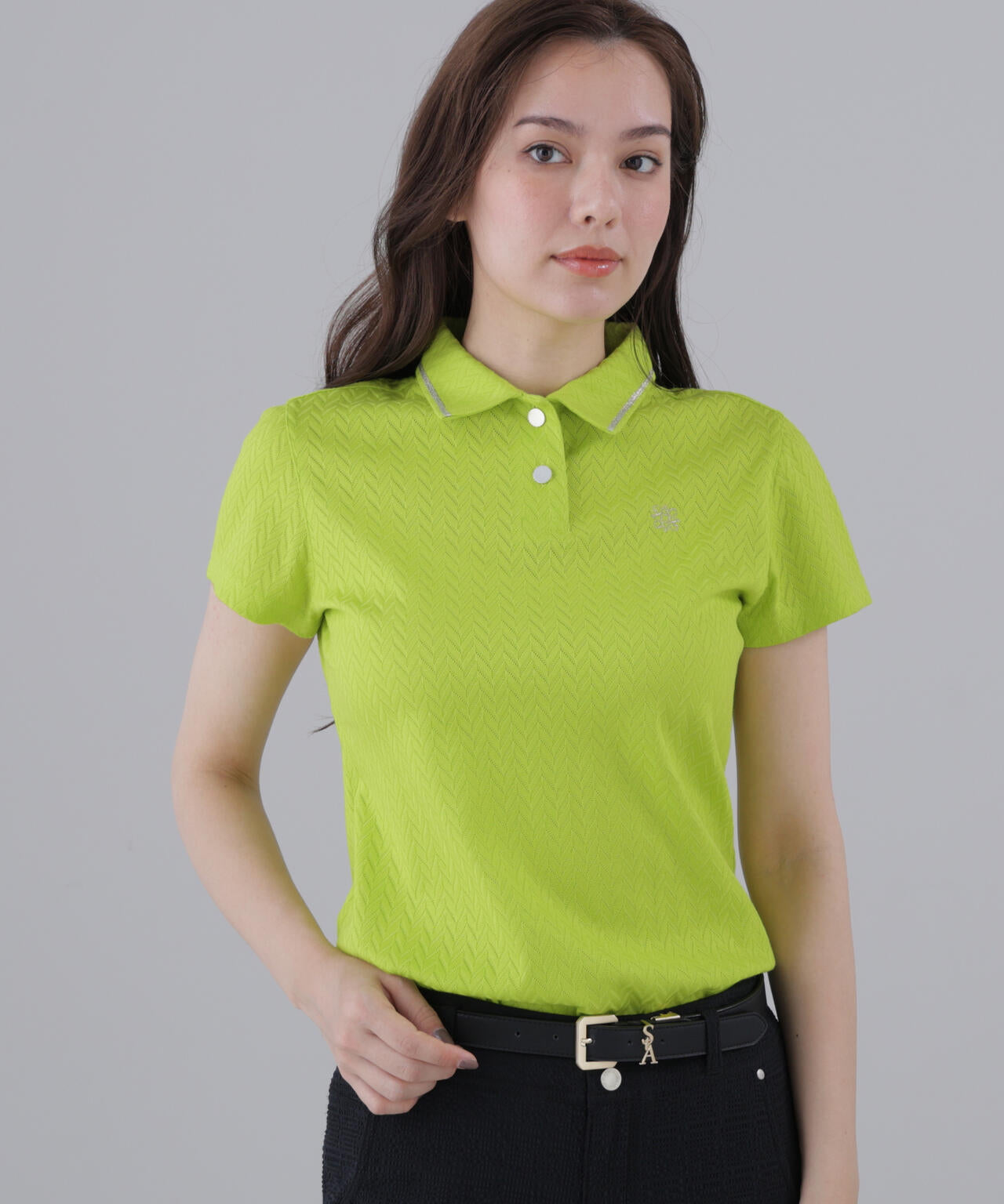 ヘリンボーンジャガード半袖ポロシャツ (WOMENS)