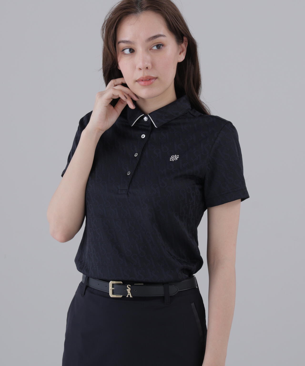 SAロゴジャガード無地半袖シャツ (WOMENS)