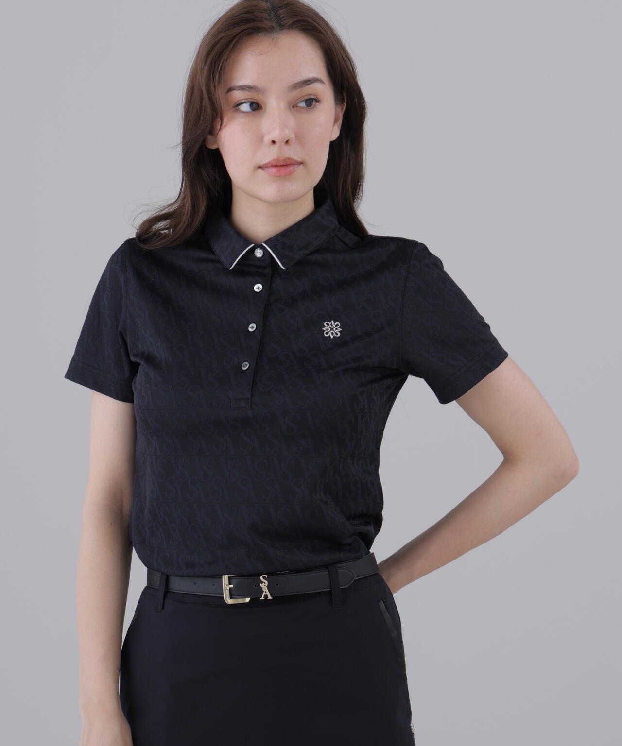 SAロゴジャガード無地半袖シャツ (WOMENS)
