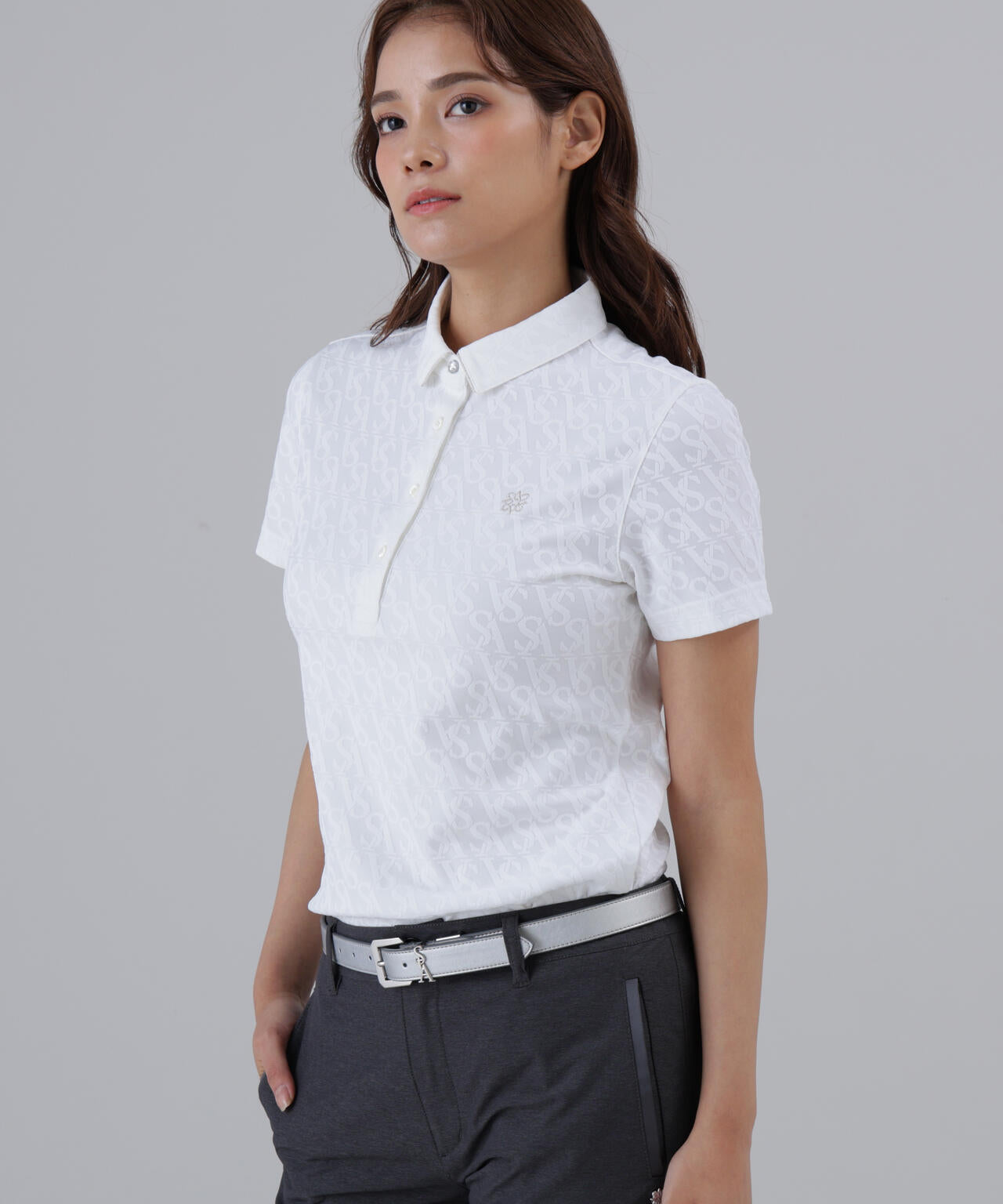 SAロゴジャガード無地半袖シャツ (WOMENS)