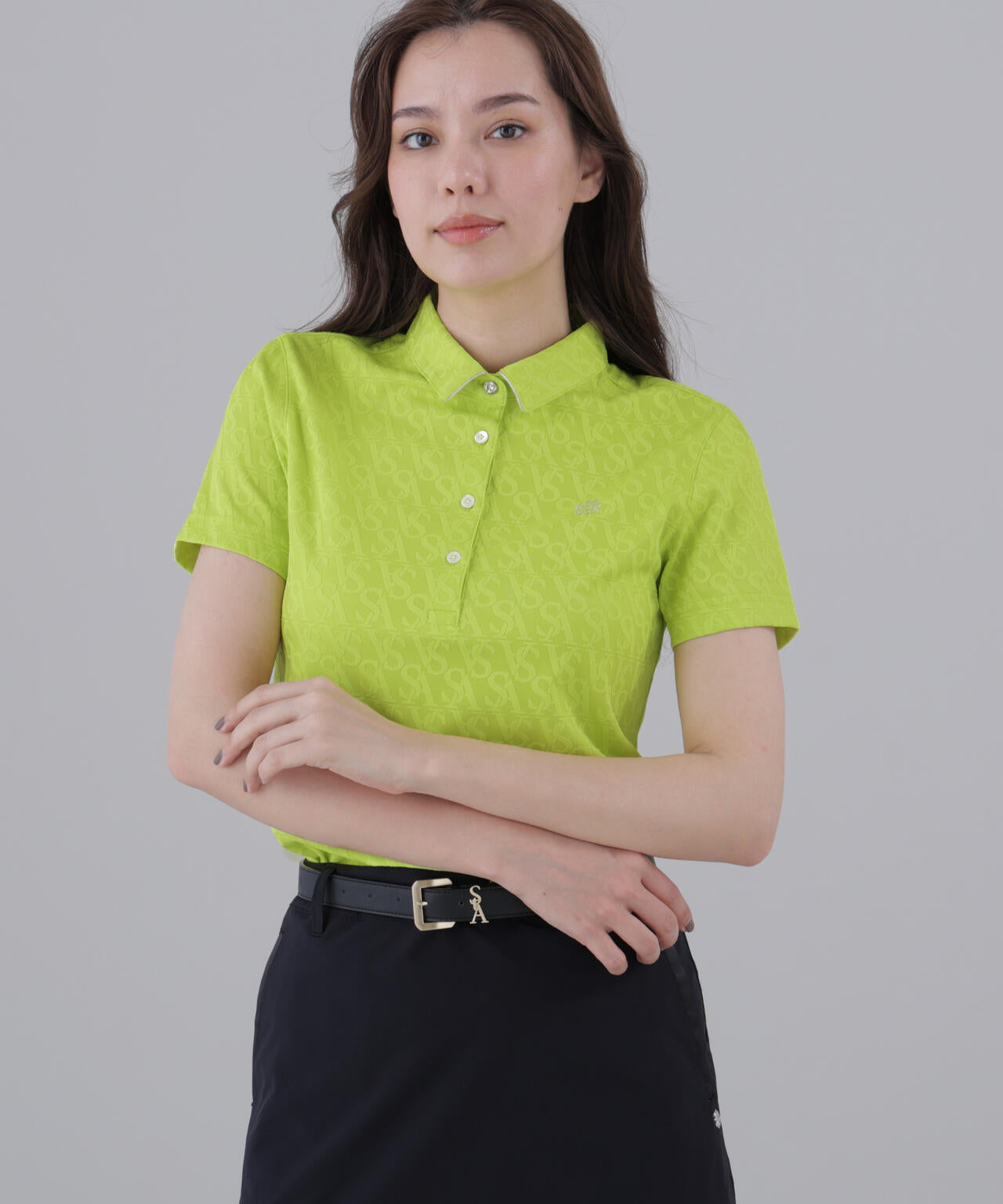 SAロゴジャガード無地半袖シャツ (WOMENS)