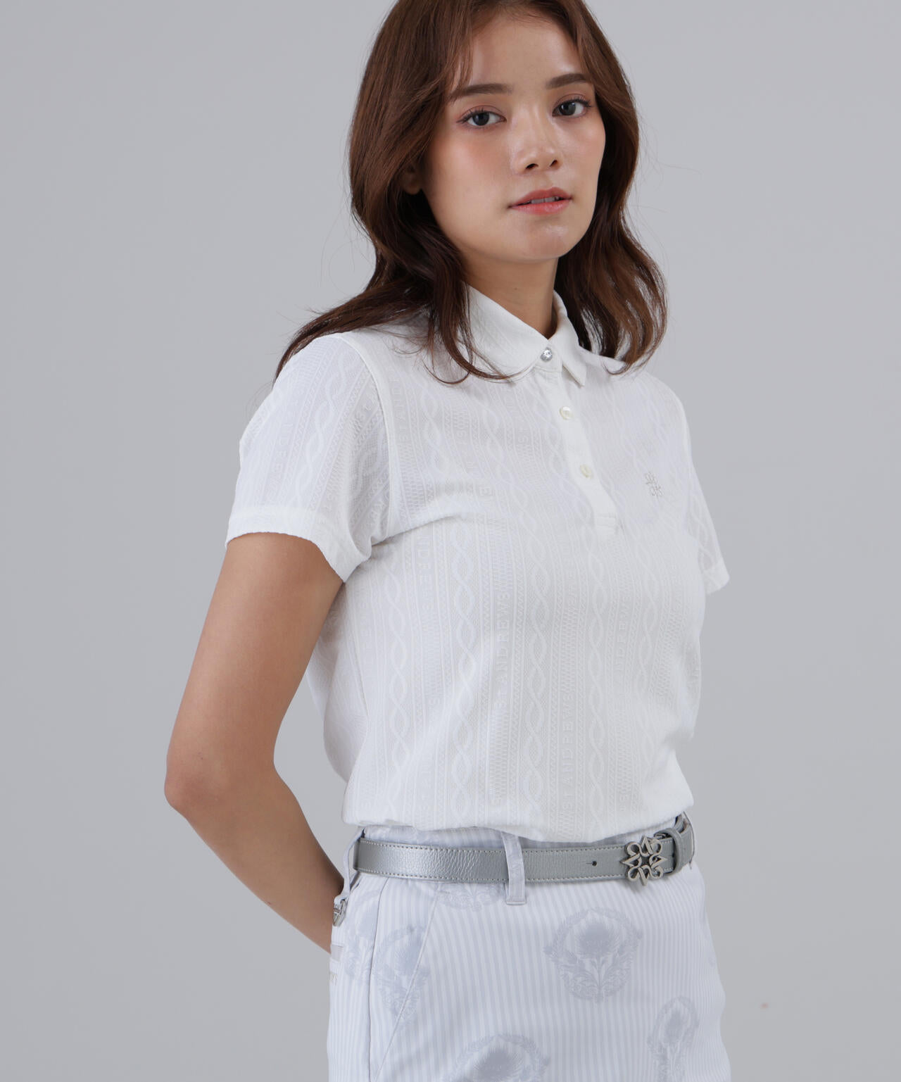 縄柄リンクス半袖シャツ (WOMENS)