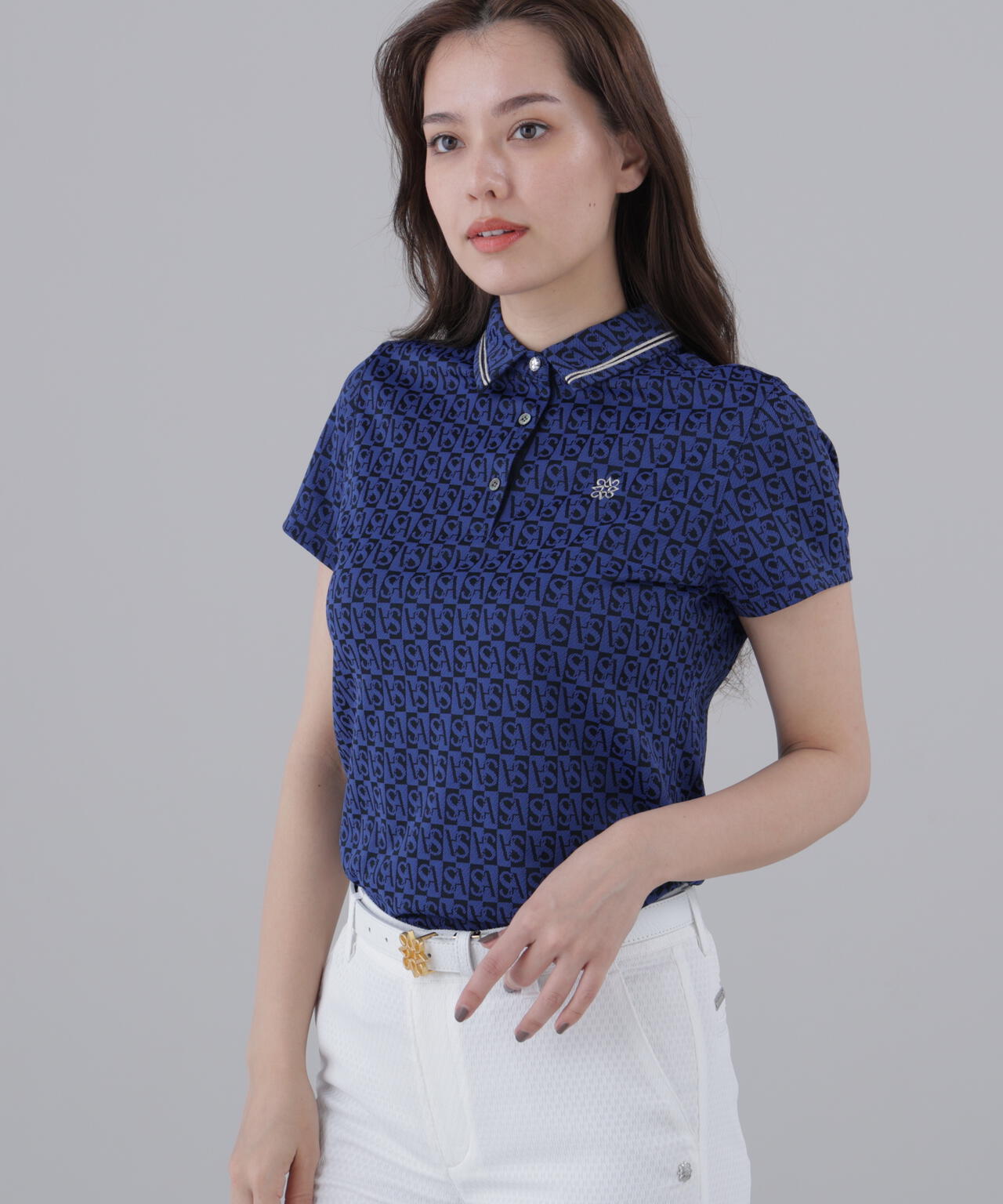 SAスクエアジャガード半袖シャツ (WOMENS)