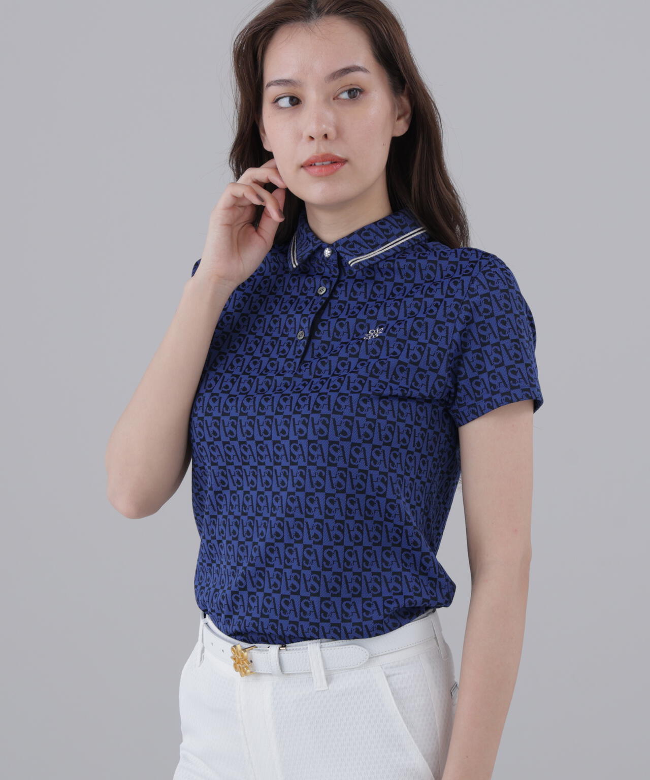 SAスクエアジャガード半袖シャツ (WOMENS)