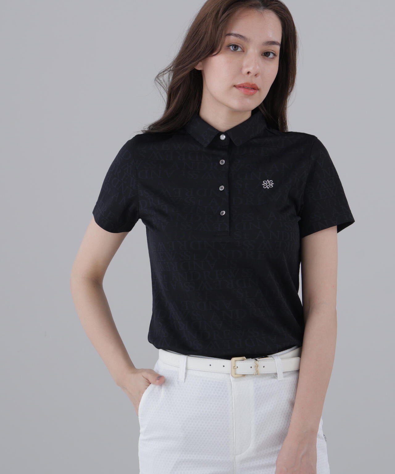 ダブルロゴジャガード無地半袖シャツ (WOMENS)