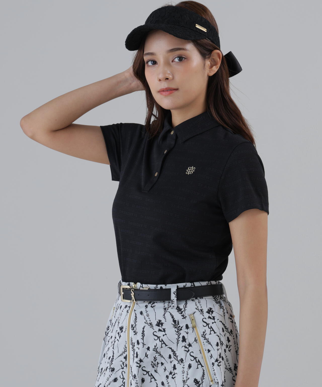 吸水速乾】ロゴボーダージャガード無地半袖シャツ (WOMENS) | St