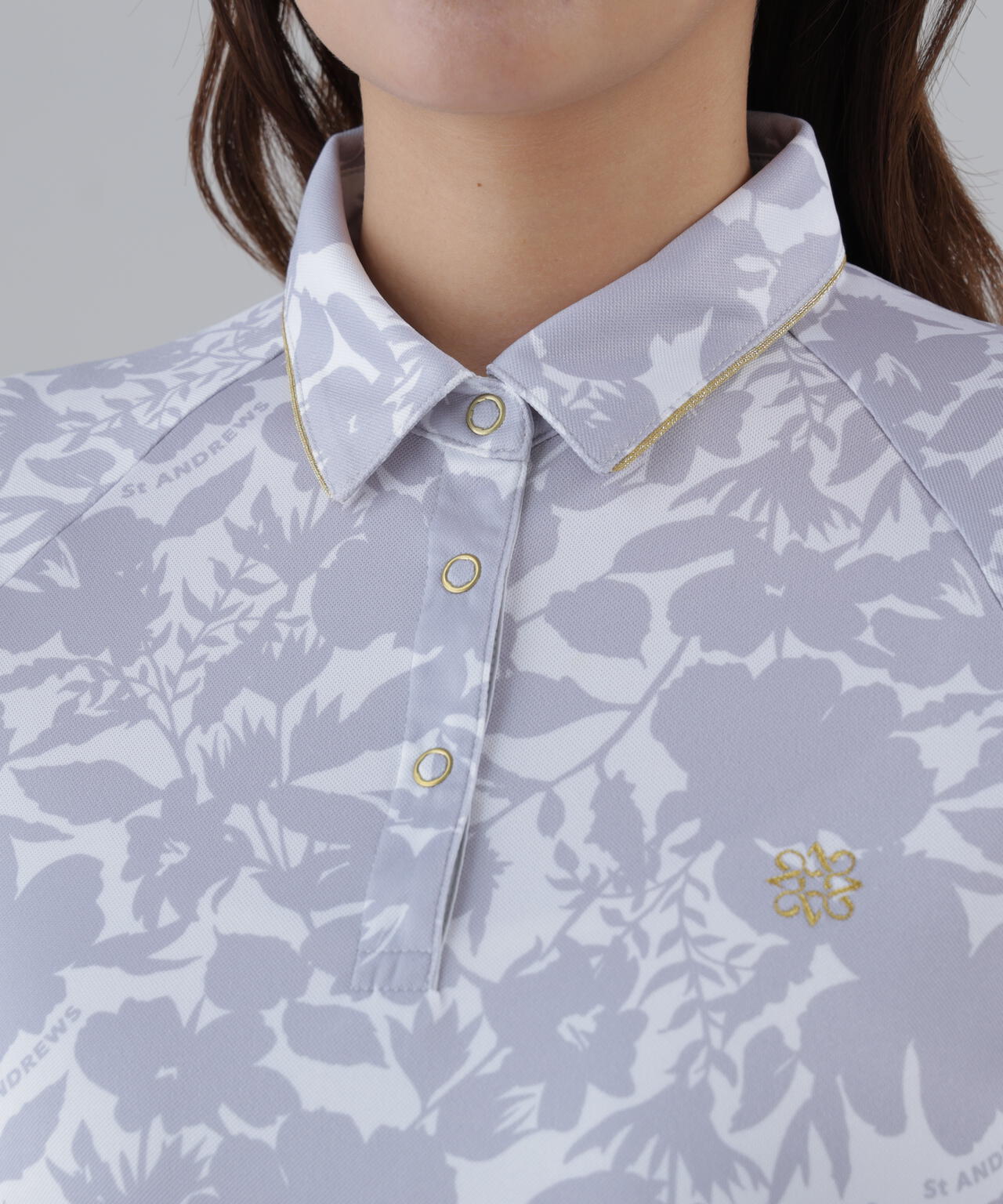 吸水速乾】COOLMAXシャドーボタニカルプリント半袖ポロシャツ (WOMENS