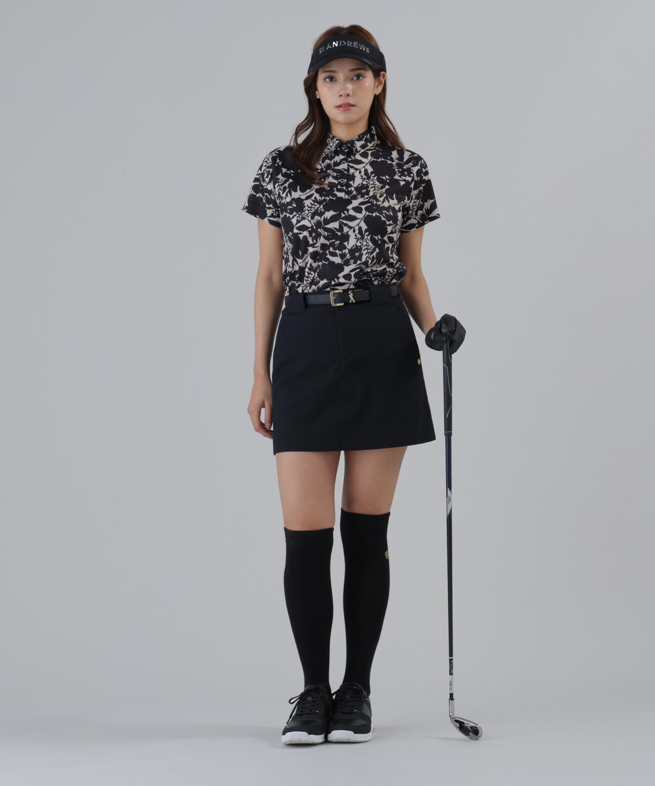 吸水速乾】COOLMAXシャドーボタニカルプリント半袖ポロシャツ (WOMENS