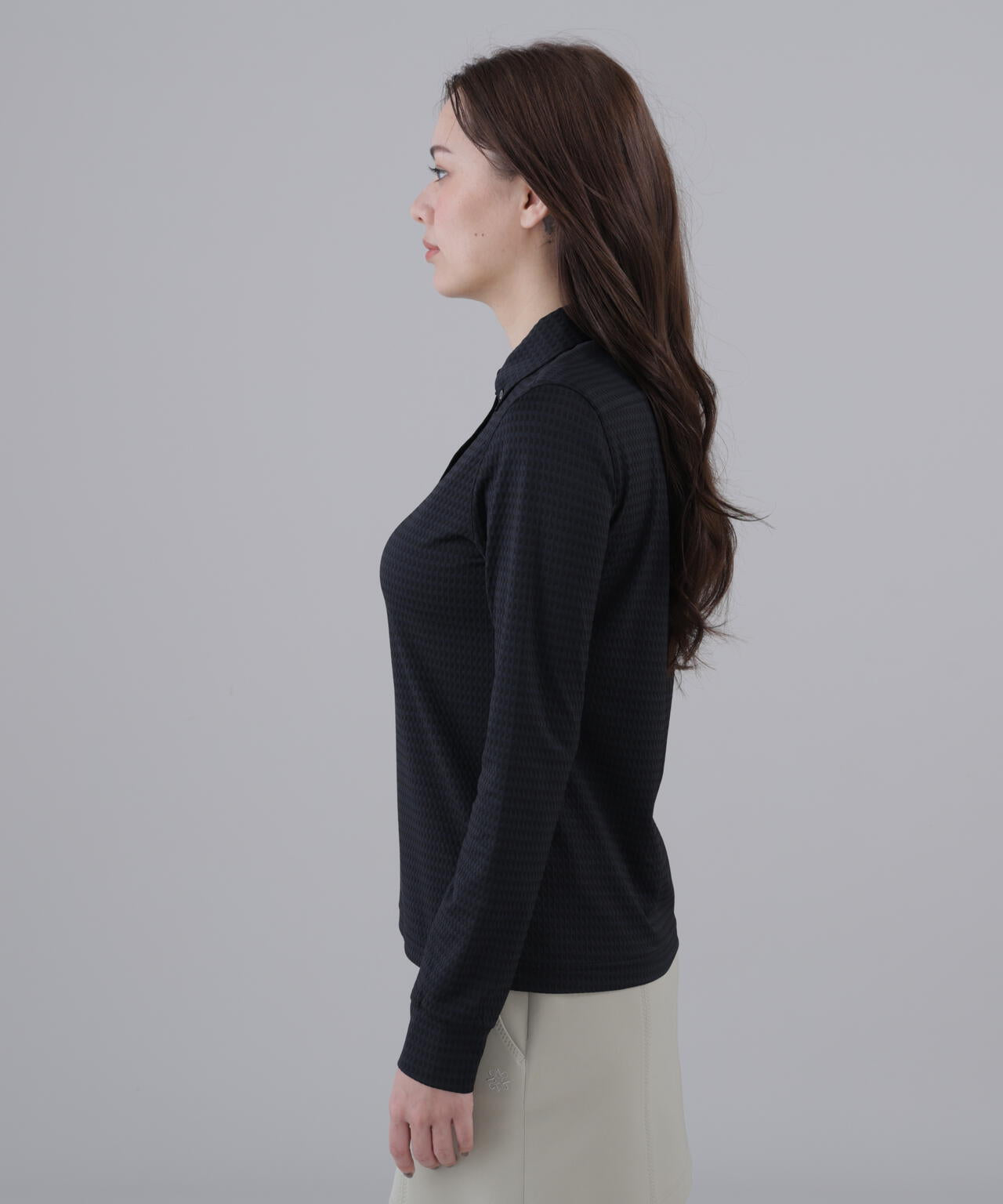 格子ジャガード長袖シャツ (WOMENS)