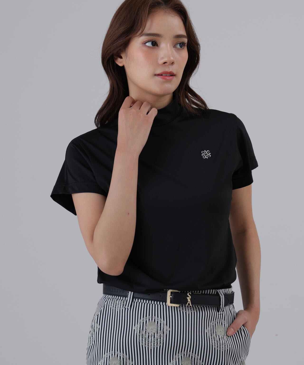 ポリエステルベア天竺ハイネックカットソー (WOMENS)