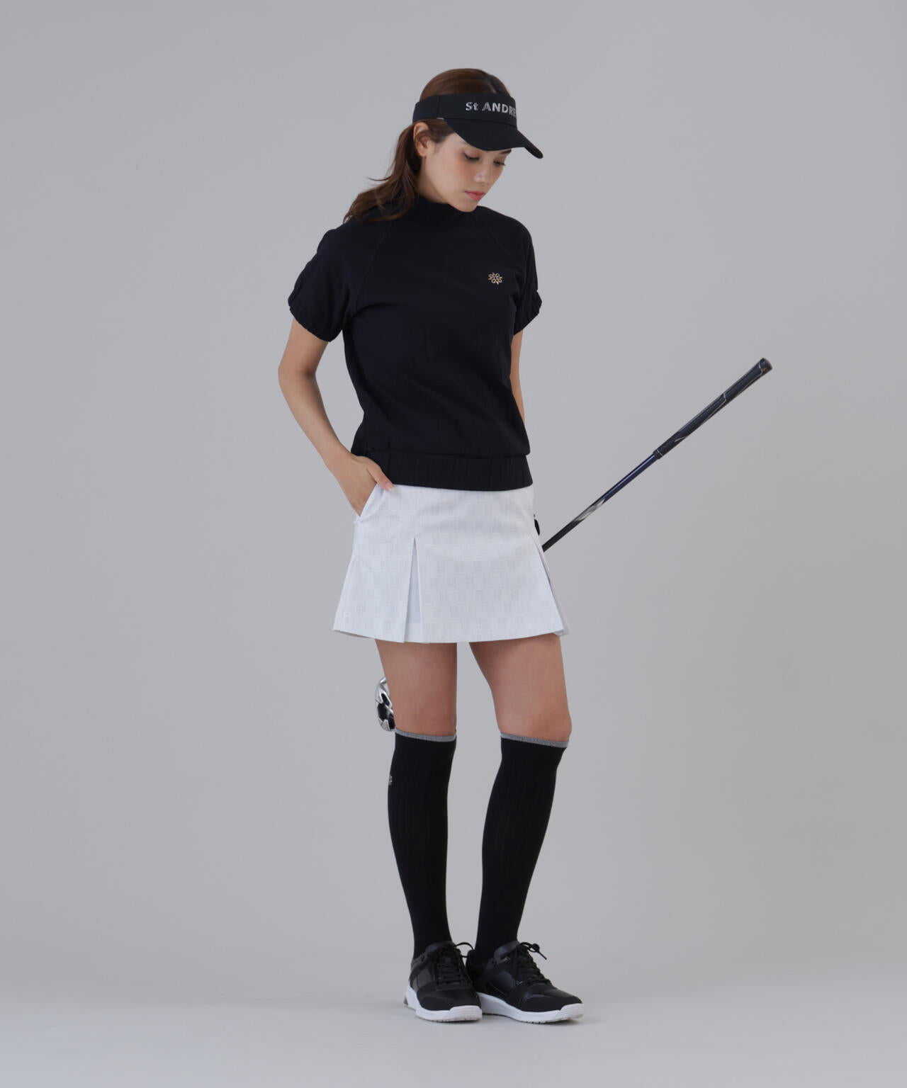 【吸水速乾】サッカーストライプ半袖ハイネックカットソー (WOMENS)