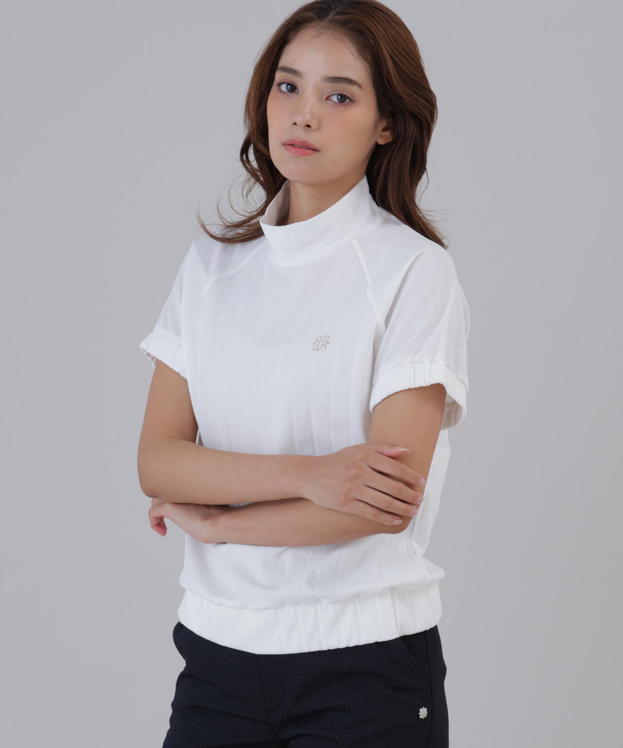 吸水速乾】サッカーストライプ半袖ハイネックカットソー (WOMENS) | St