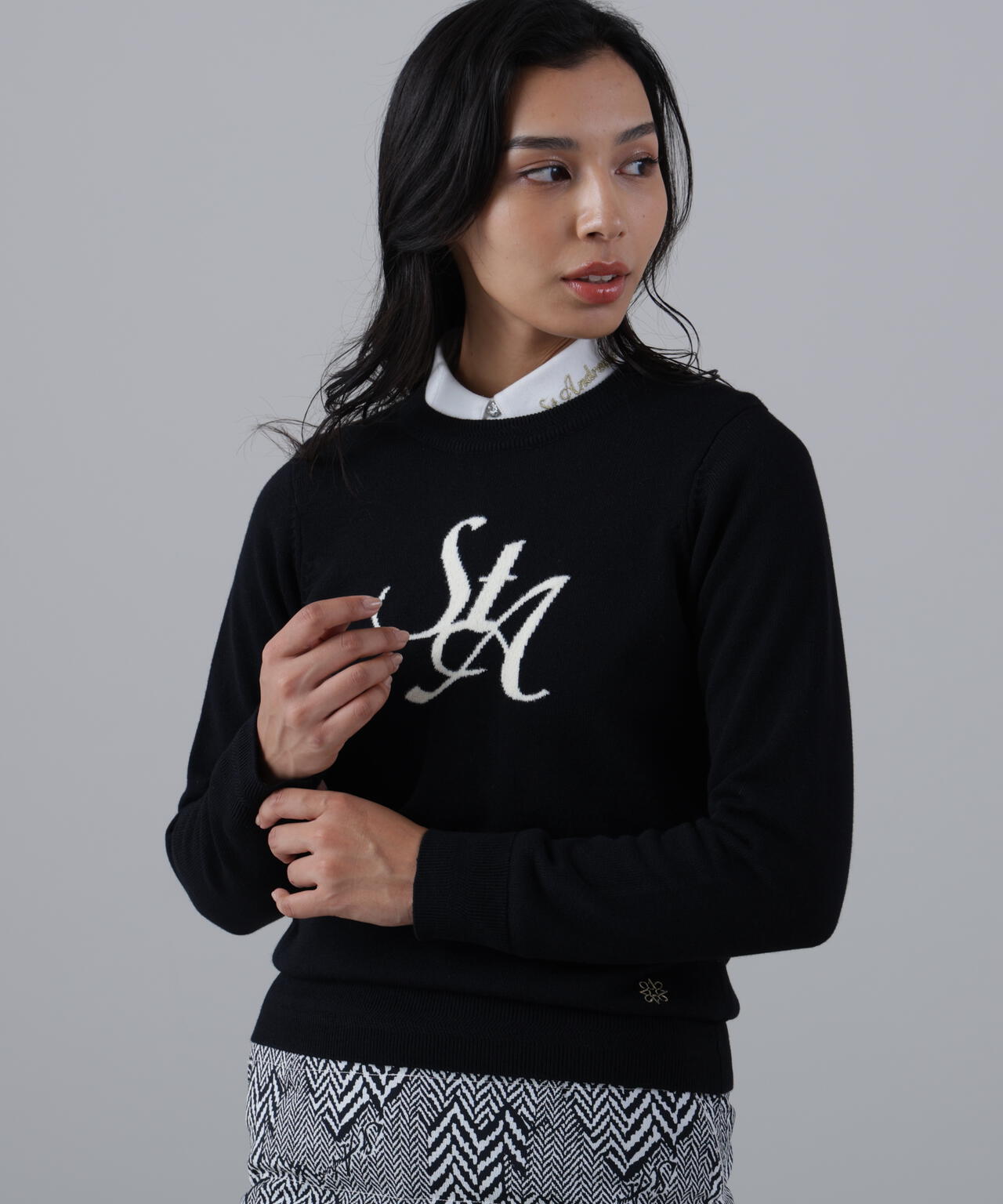 12GSTAインターシャクルーネックニットプルオーバー (WOMENS)