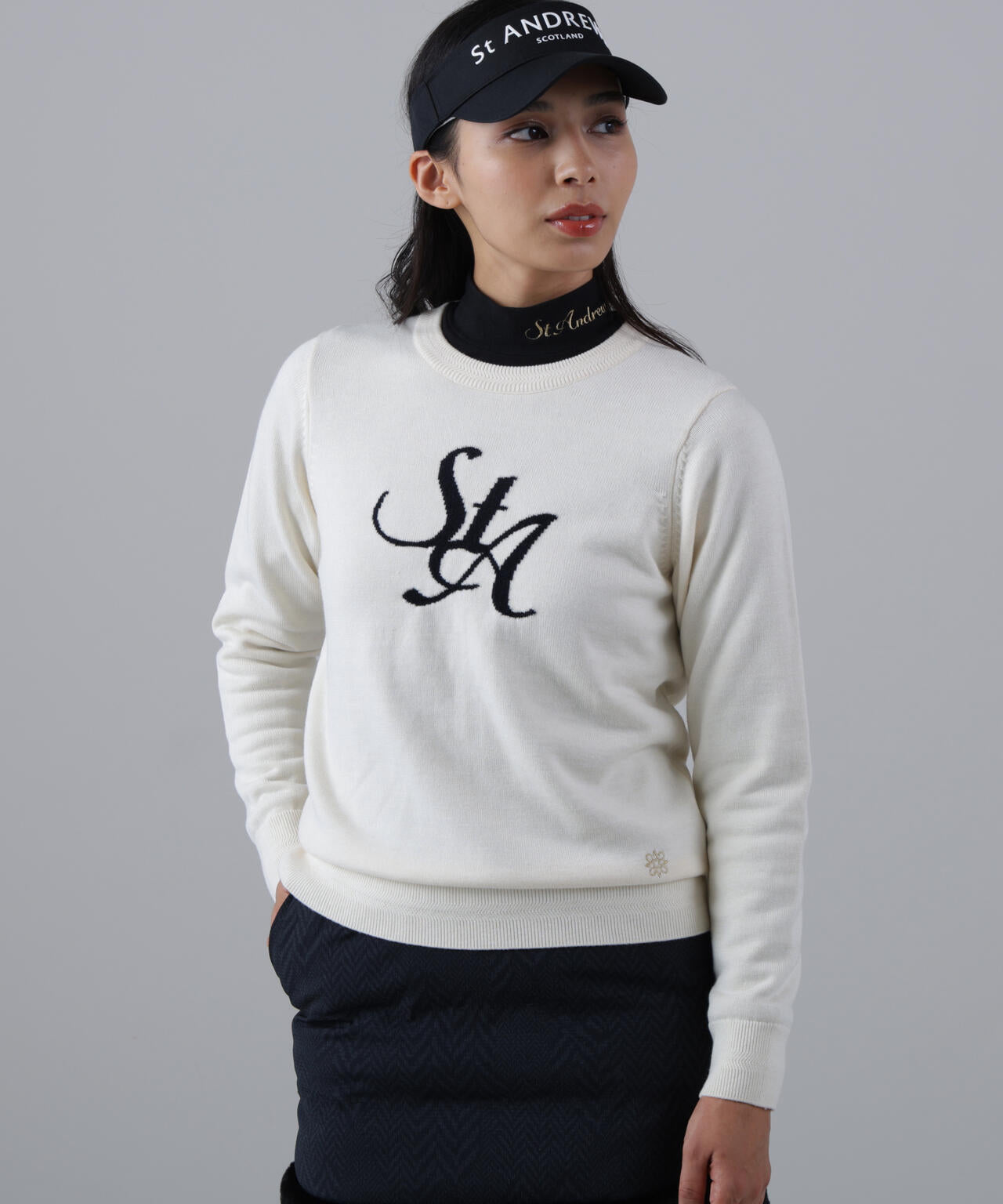 12GSTAインターシャクルーネックニットプルオーバー (WOMENS)