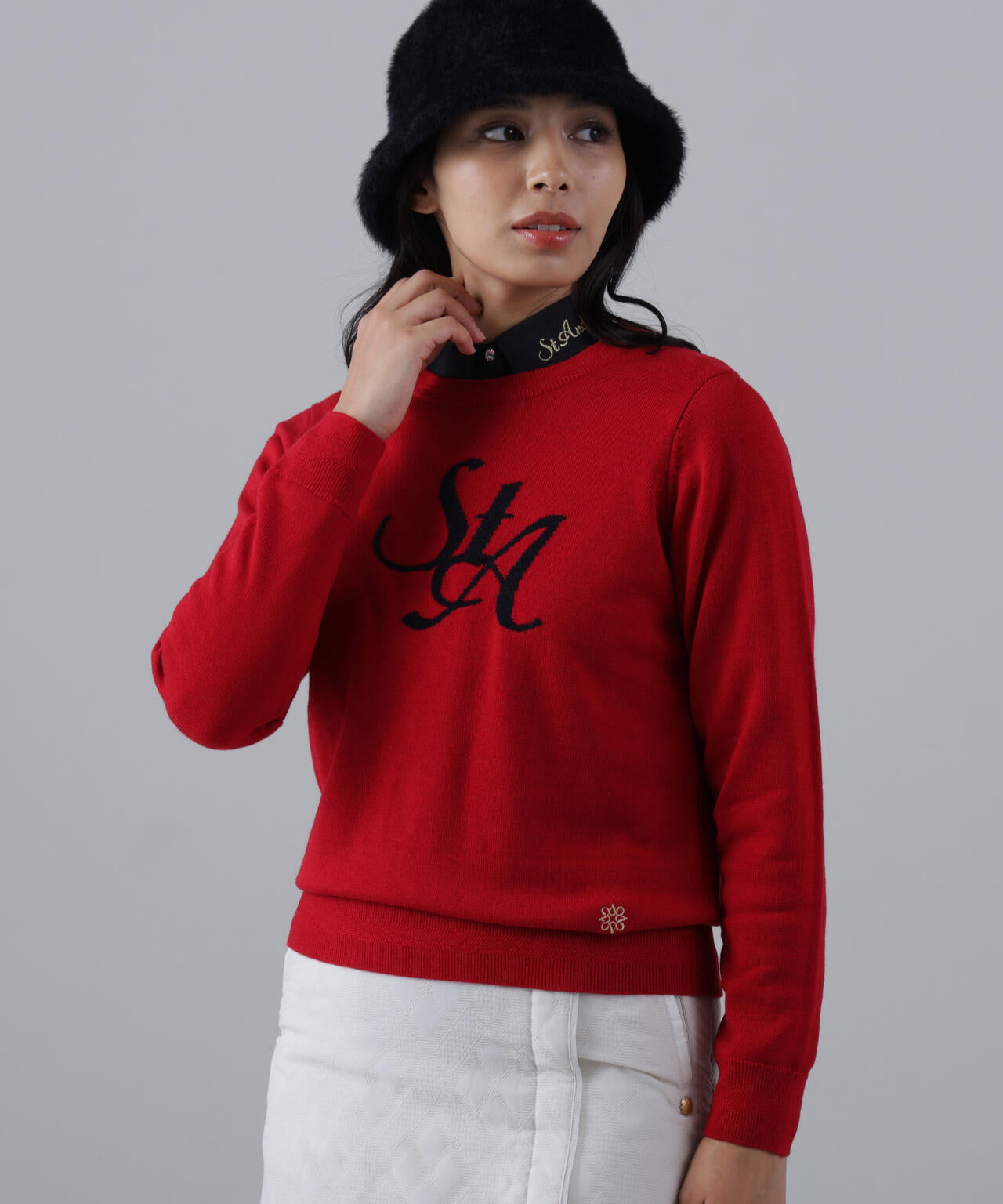 12GSTAインターシャクルーネックニットプルオーバー (WOMENS)