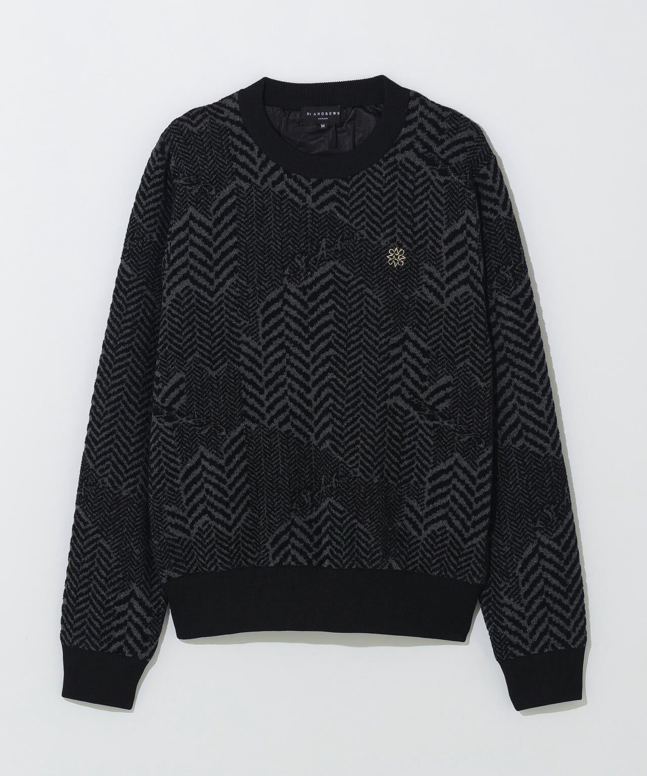 12Gヘリンボーンジャガード裏地付きクルーネックニットプルオーバー (WOMENS)