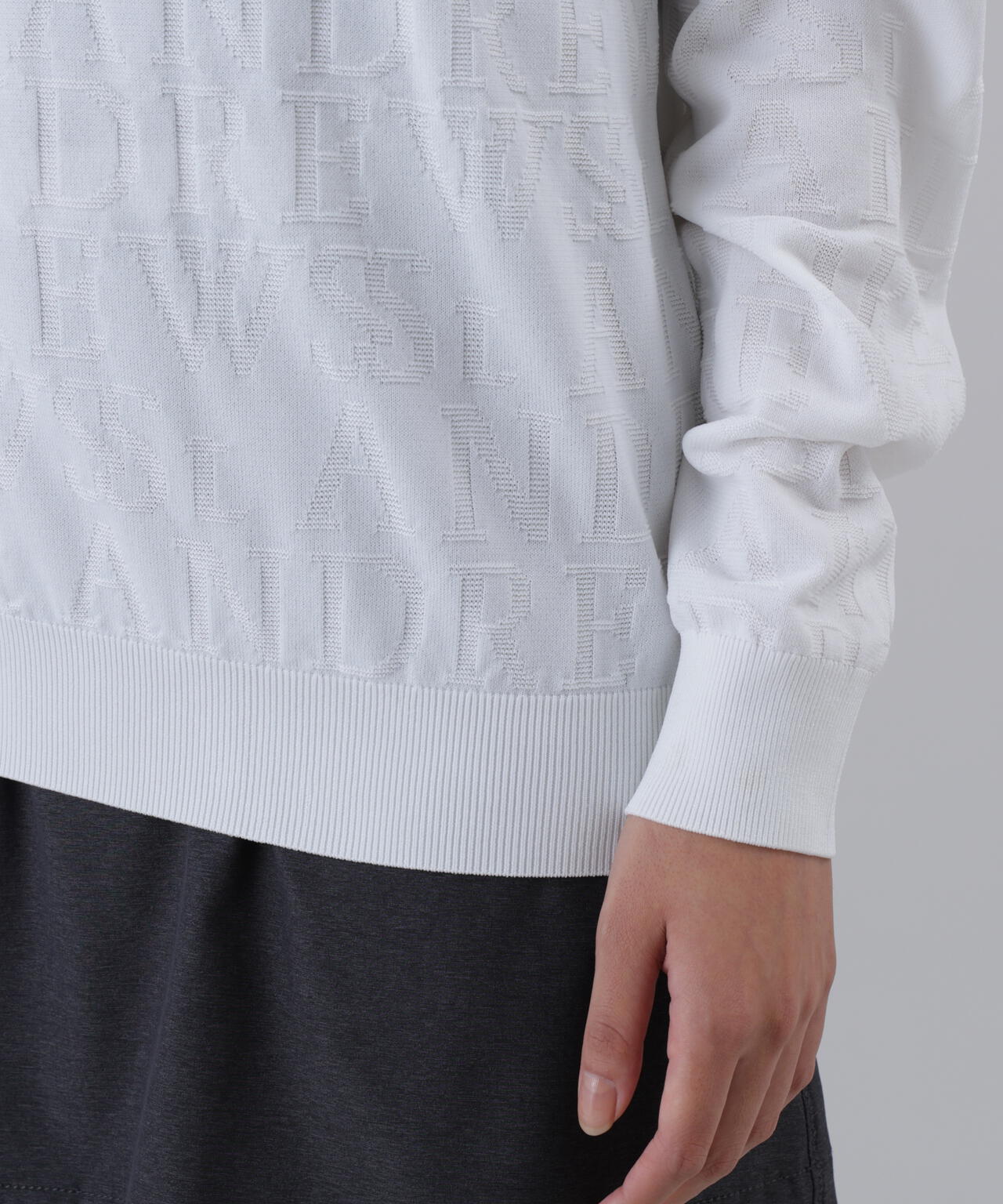【ホワイト】ダブルロゴジャガードクルーネックニットプルオーバー (MENS) オンライン限定SALE】ダブルロゴジャガードクルーネックニットプル