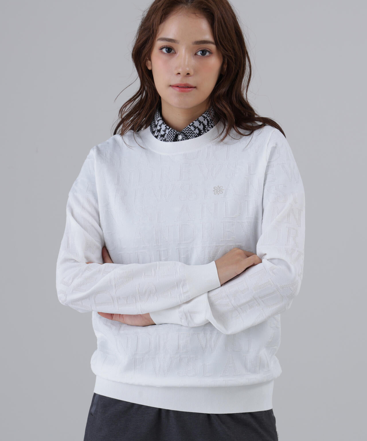 ダブルロゴジャガードクルーネックニットプルオーバー (WOMENS)