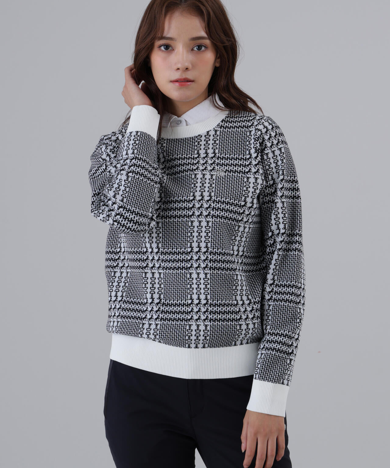 14Gホースビットチェックジャガードプルオーバーニット (WOMENS)