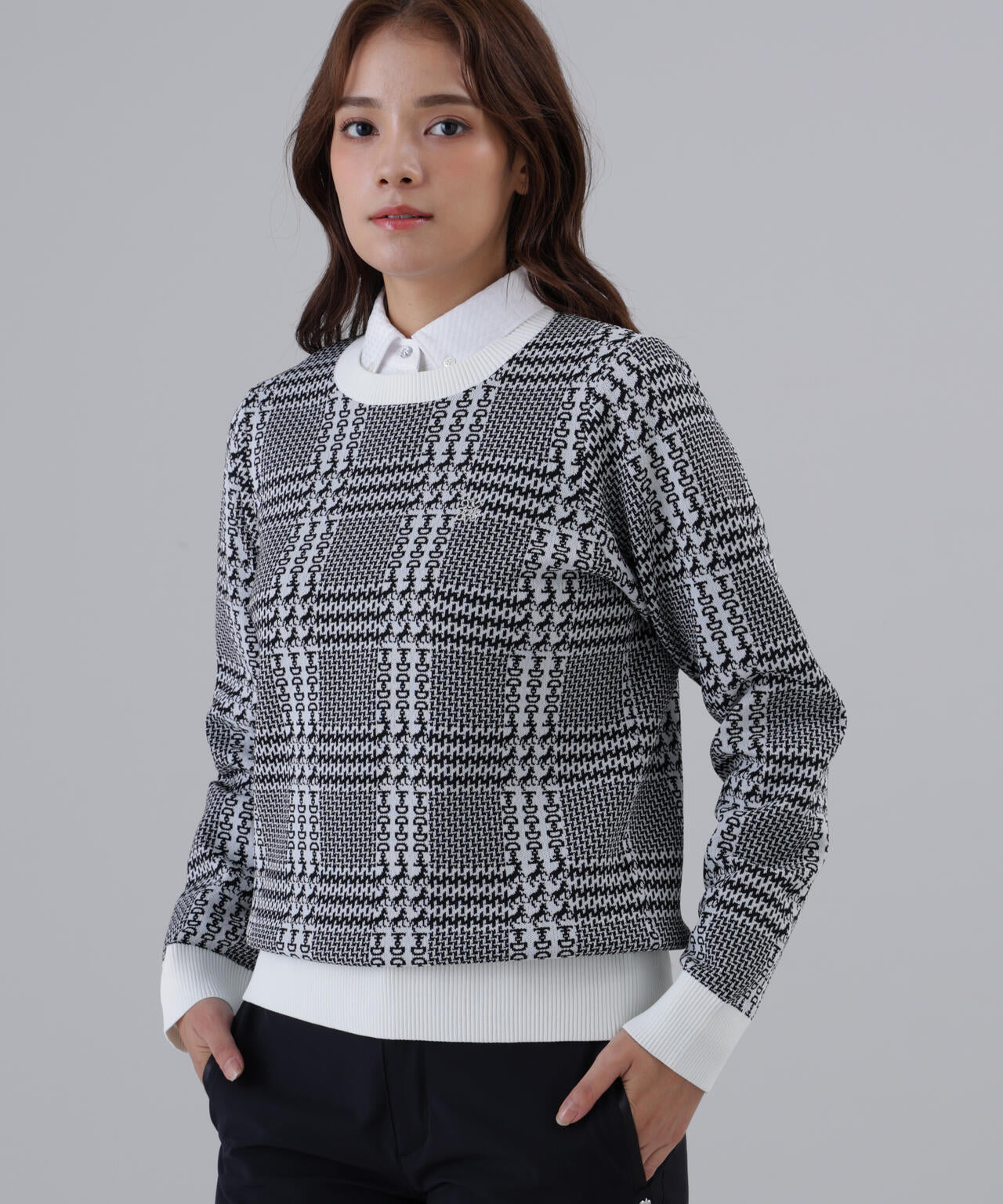 14Gホースビットチェックジャガードプルオーバーニット (WOMENS)