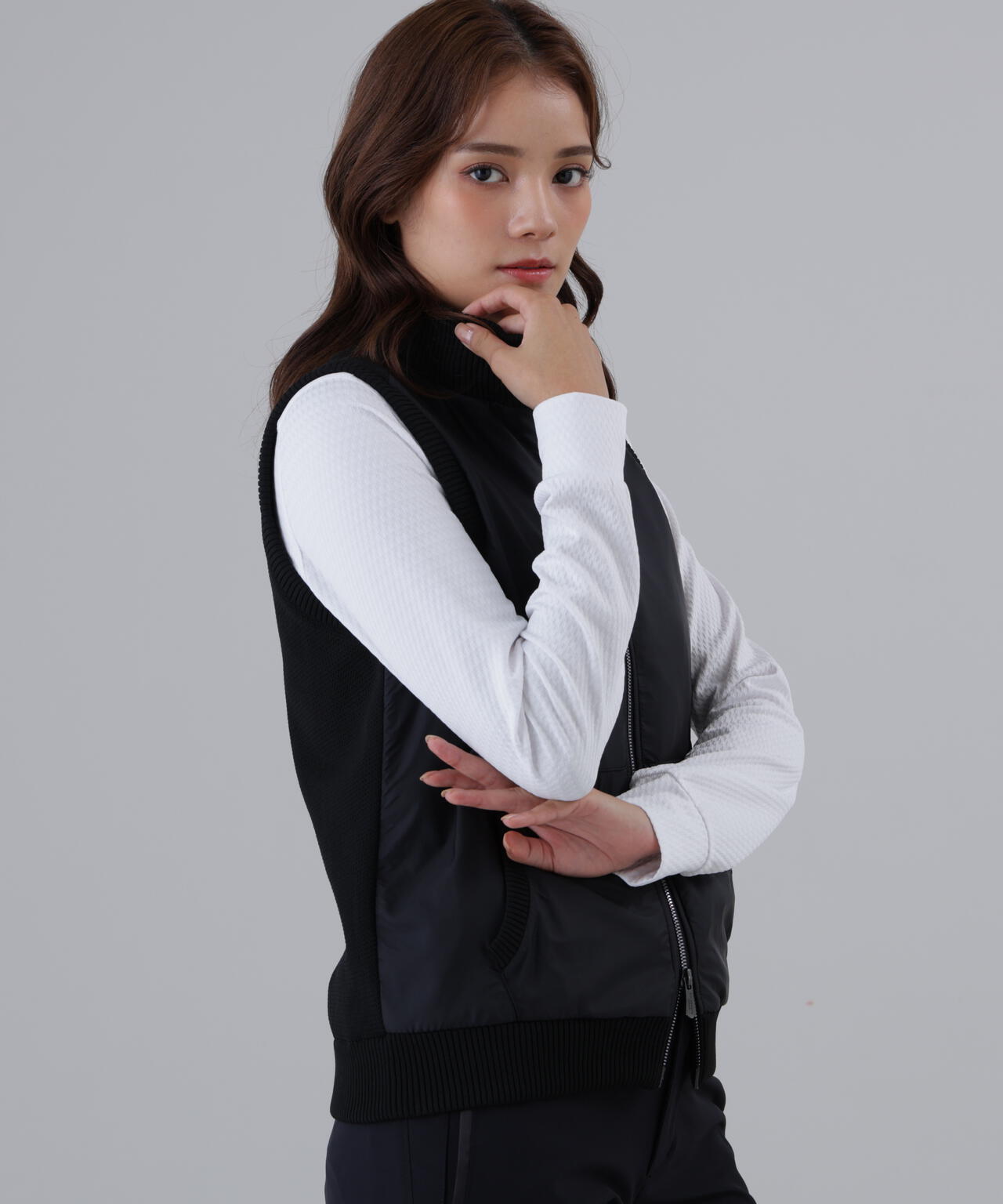 タフタ×ニットジップアップベスト (WOMENS)