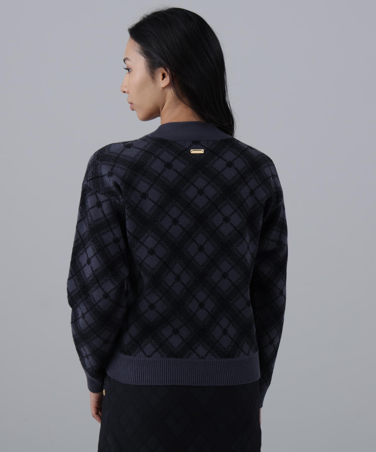 12Gケルトバイヤスチェックジャガードモックネックニットプルオーバー (WOMENS)