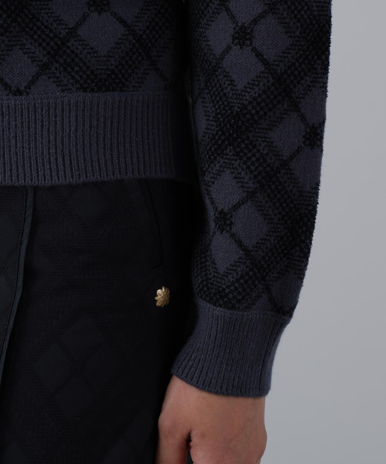 12Gケルトバイヤスチェックジャガードモックネックニットプルオーバー (WOMENS)