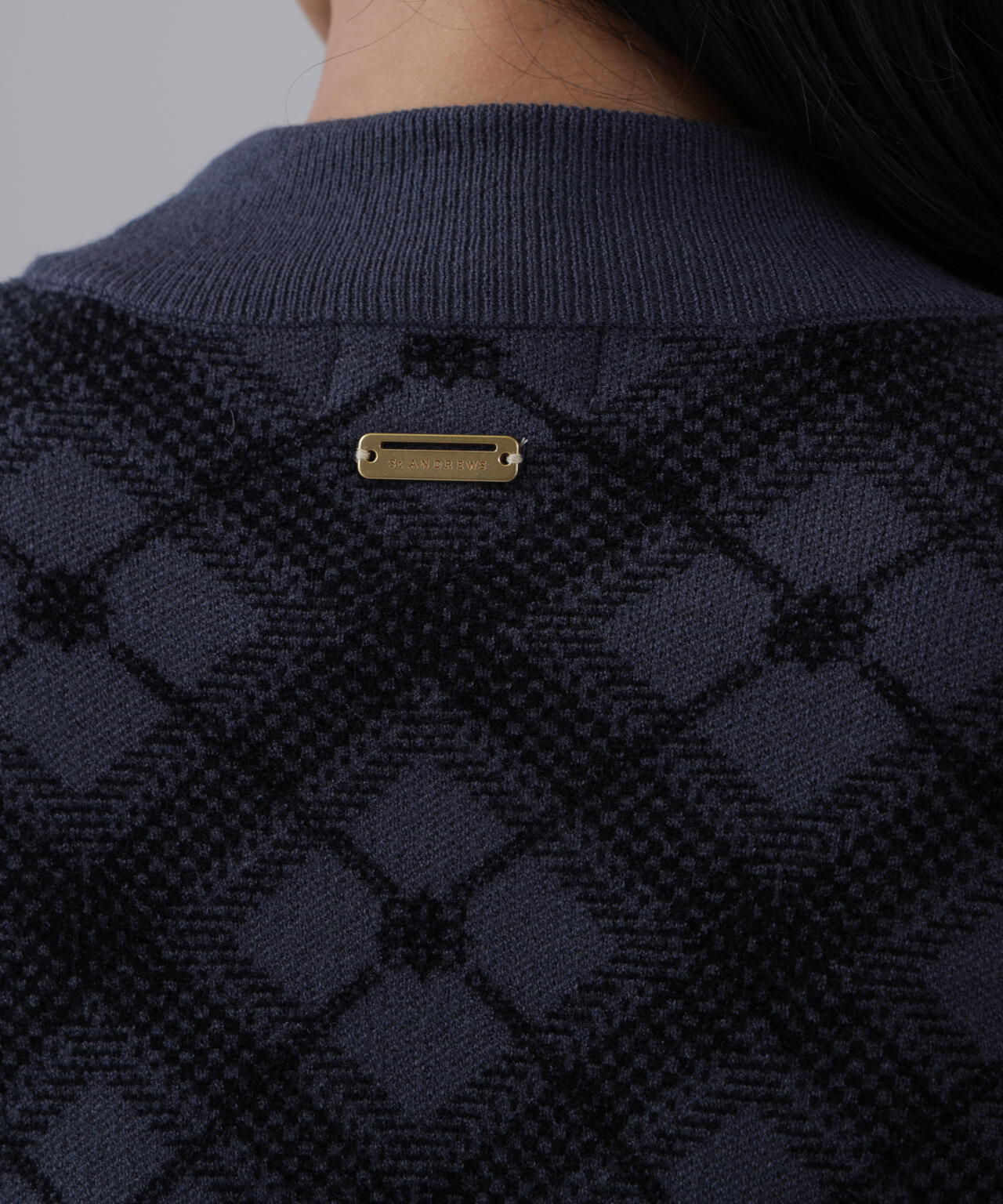 12Gケルトバイヤスチェックジャガードモックネックニットプルオーバー (WOMENS)