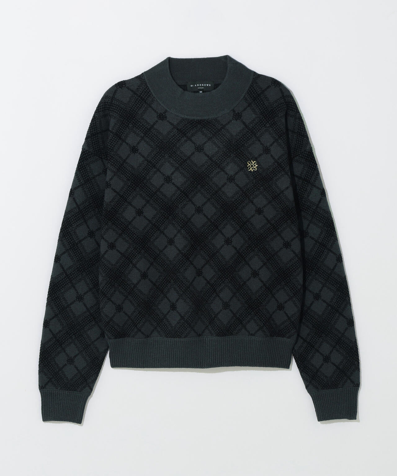 12Gケルトバイヤスチェックジャガードモックネックニットプルオーバー (WOMENS)