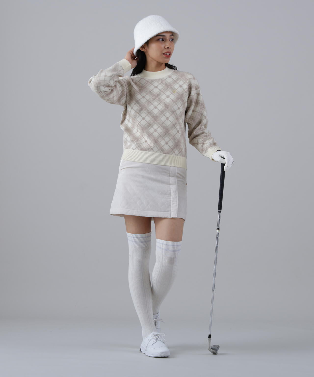 12Gケルトバイヤスチェックジャガードモックネックニットプルオーバー (WOMENS)