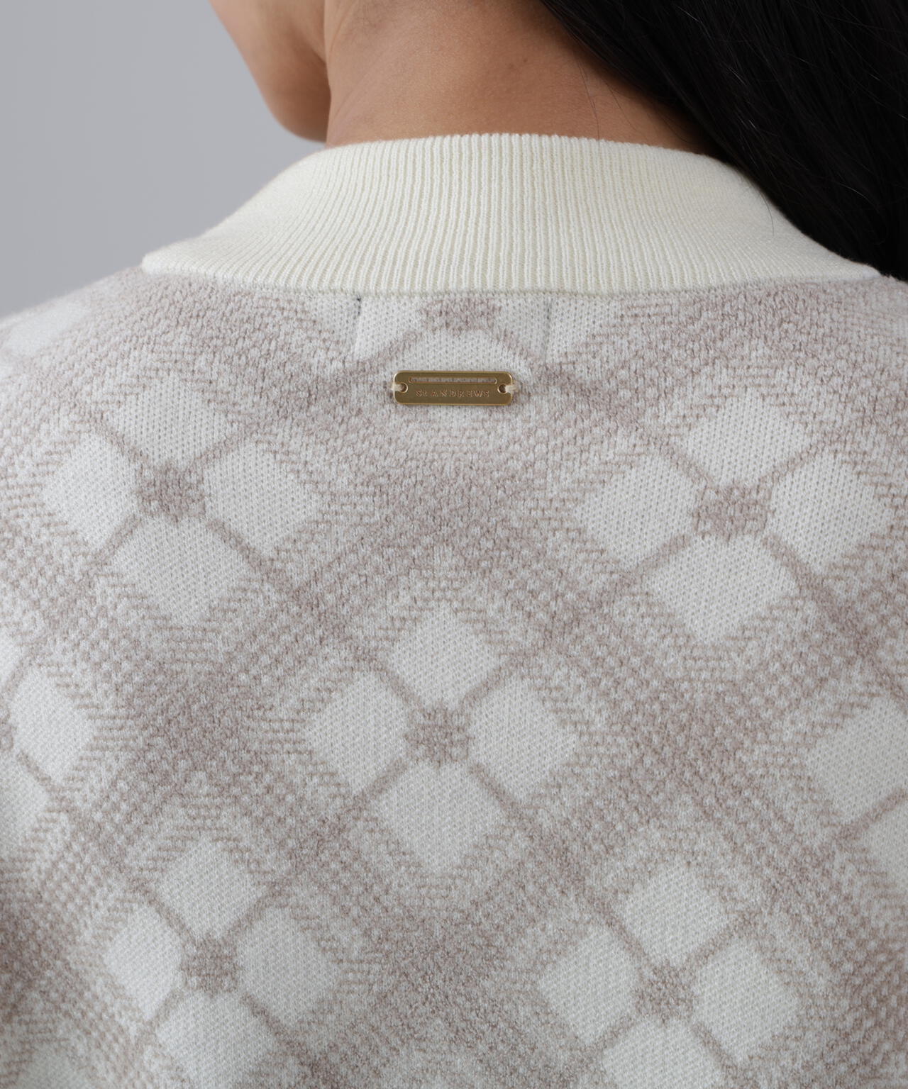 12Gケルトバイヤスチェックジャガードモックネックニットプルオーバー (WOMENS)