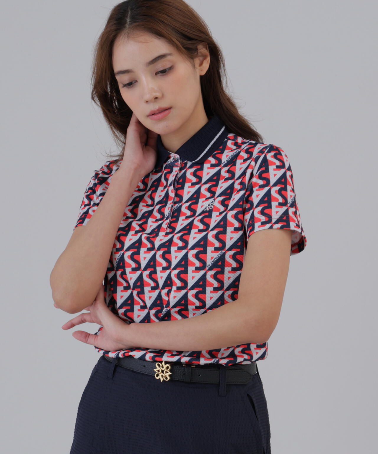 吸水速乾】【UVカット】SAラインプリント半袖シャツ (WOMENS) | St