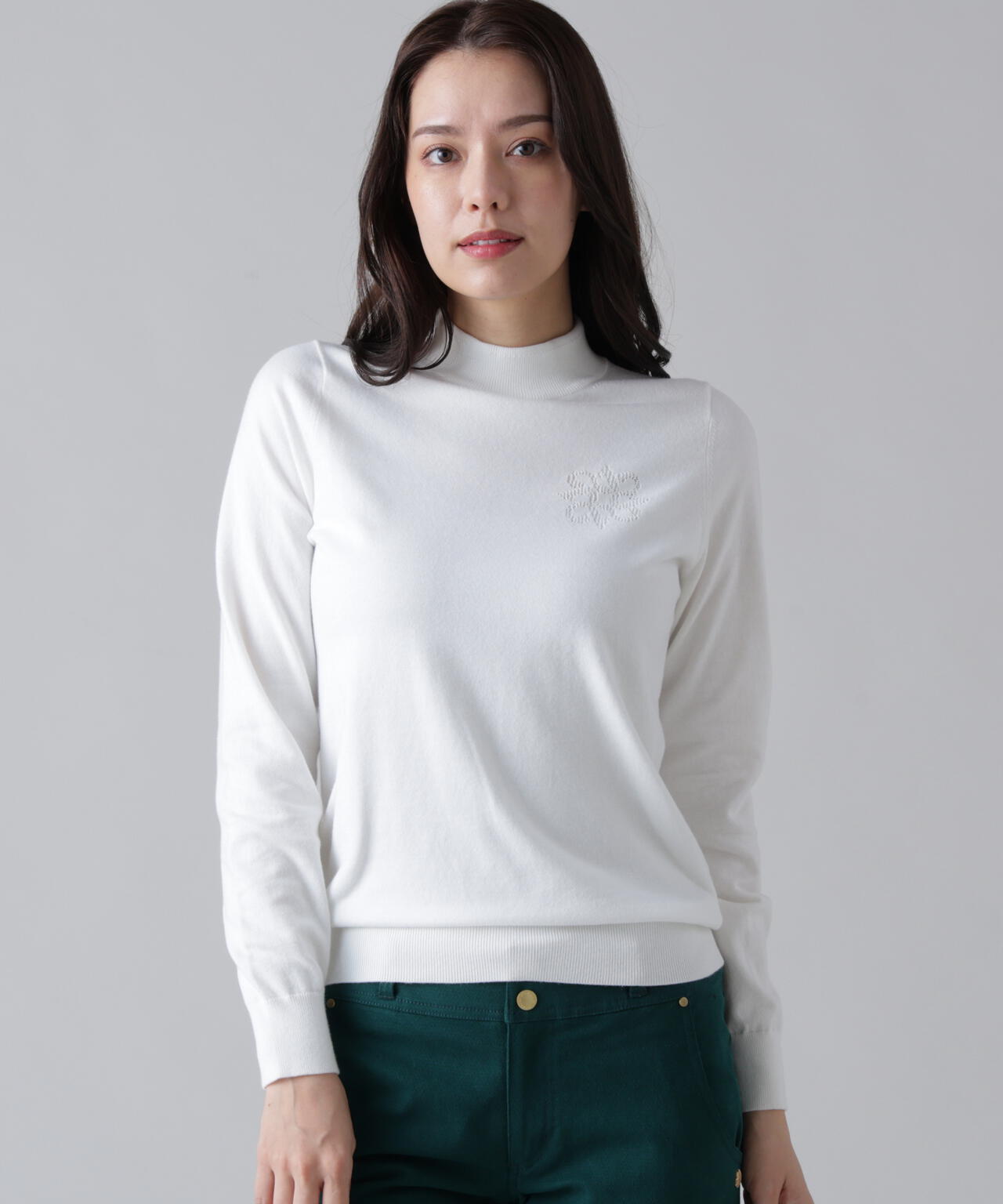 カシミヤタッチ天竺モックネックニットプルオーバー (WOMENS) | St