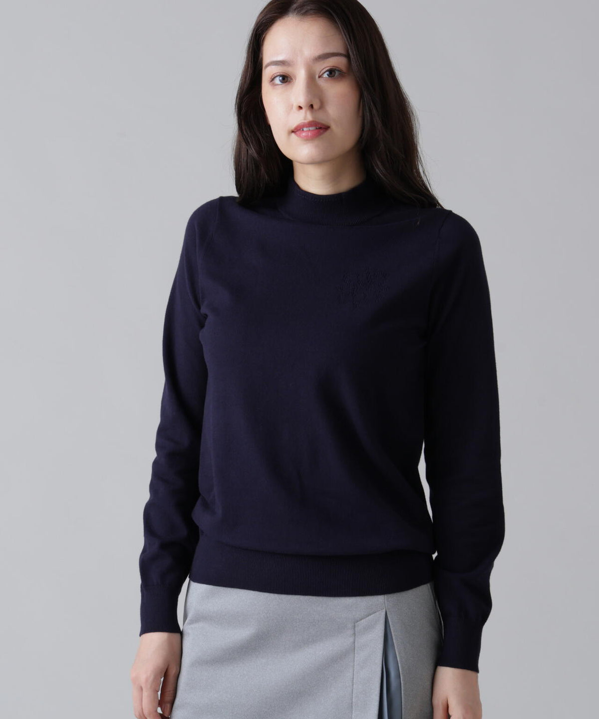 カシミヤタッチ天竺モックネックニットプルオーバー (WOMENS)