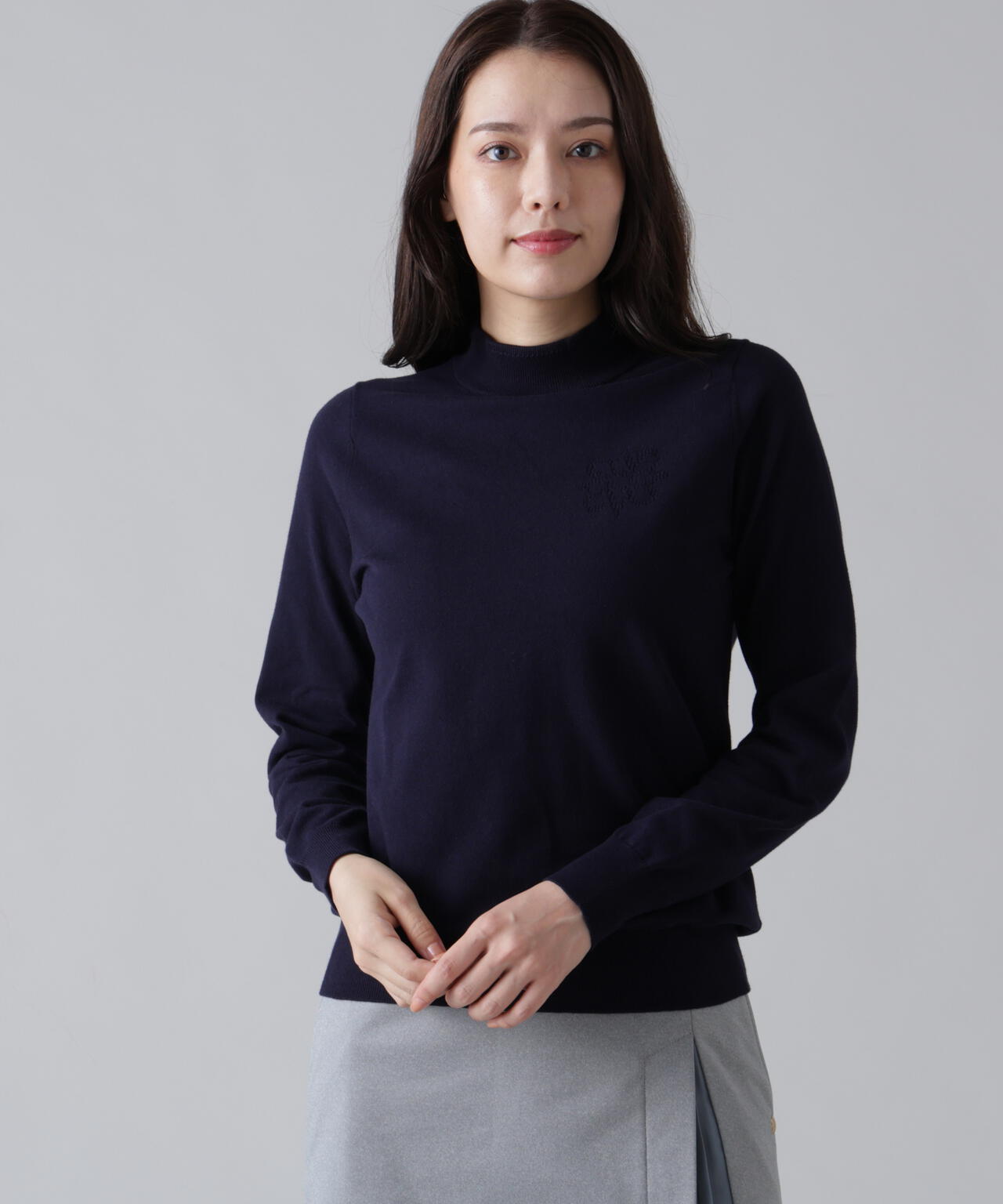 カシミヤタッチ天竺モックネックニットプルオーバー (WOMENS) | St