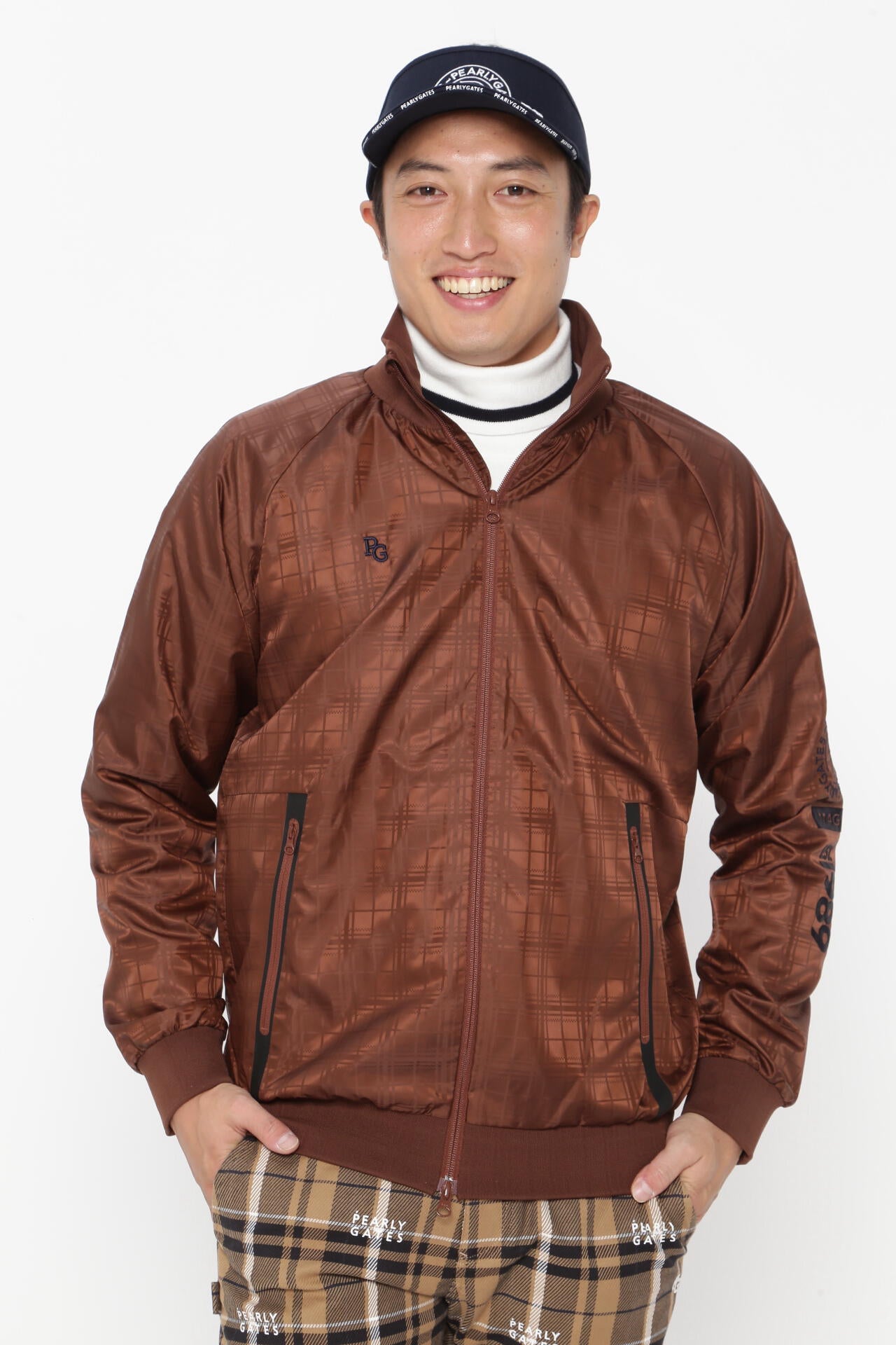 新品 パーリーゲイツ タフレックス ブルゾン(4)サイズM/茶 CHECK柄 タフレックス ブルゾン ＜CHECKシリーズ＞ | PEARLY GATES（パーリー