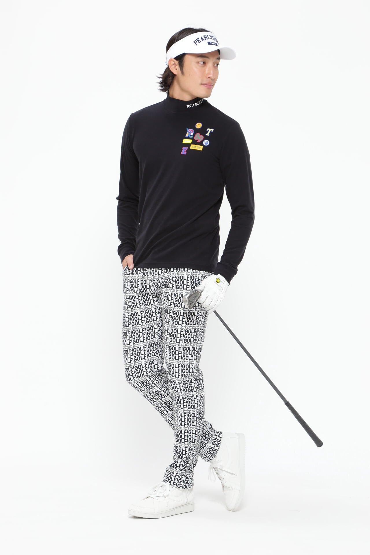 GOLF柄 (小) コットンストレッチカルゼ表ピーチ 5ポケットパンツ ＜GOLFロゴ＞