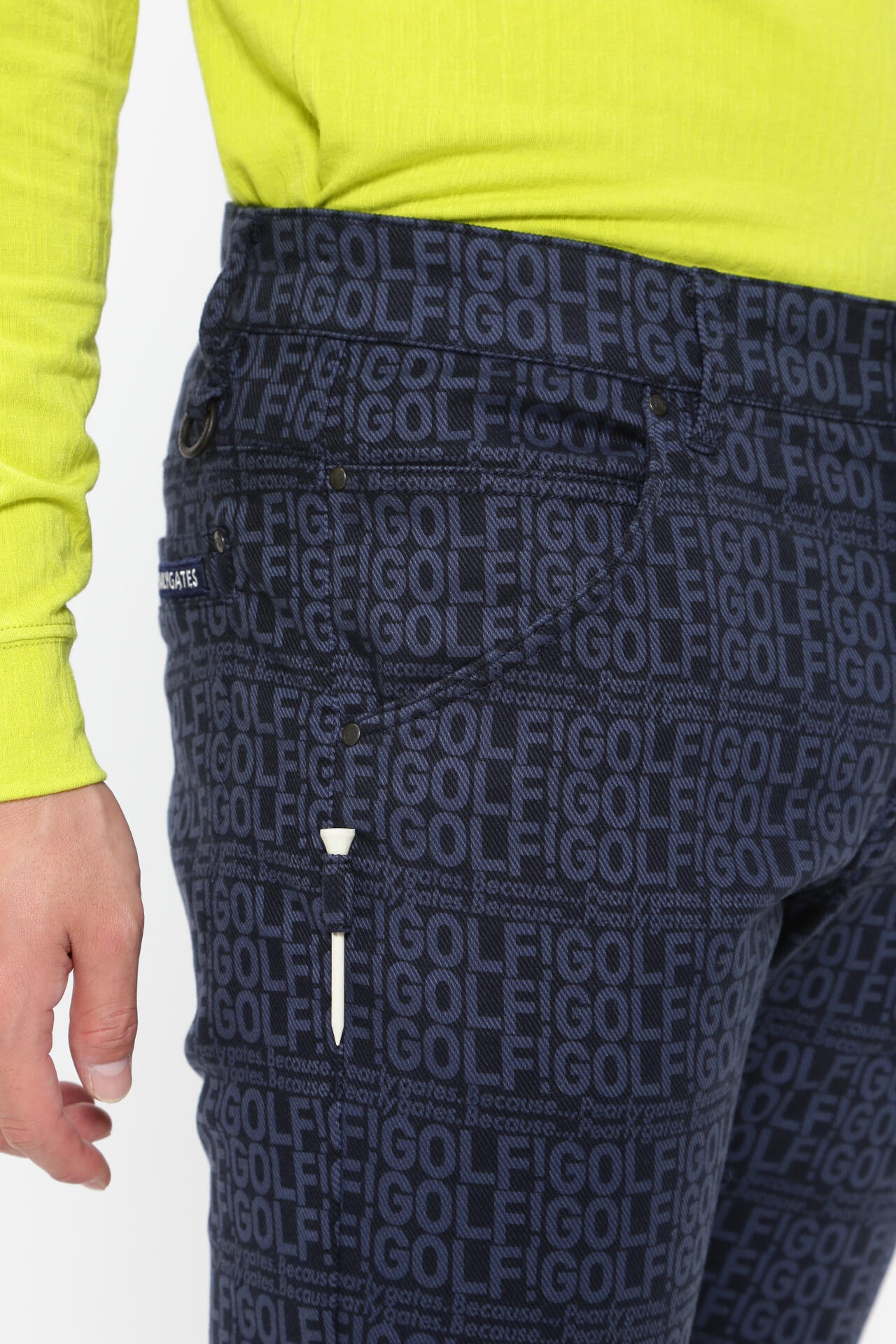 GOLF柄 (小) コットンストレッチカルゼ表ピーチ 5ポケットパンツ ＜GOLFロゴ＞