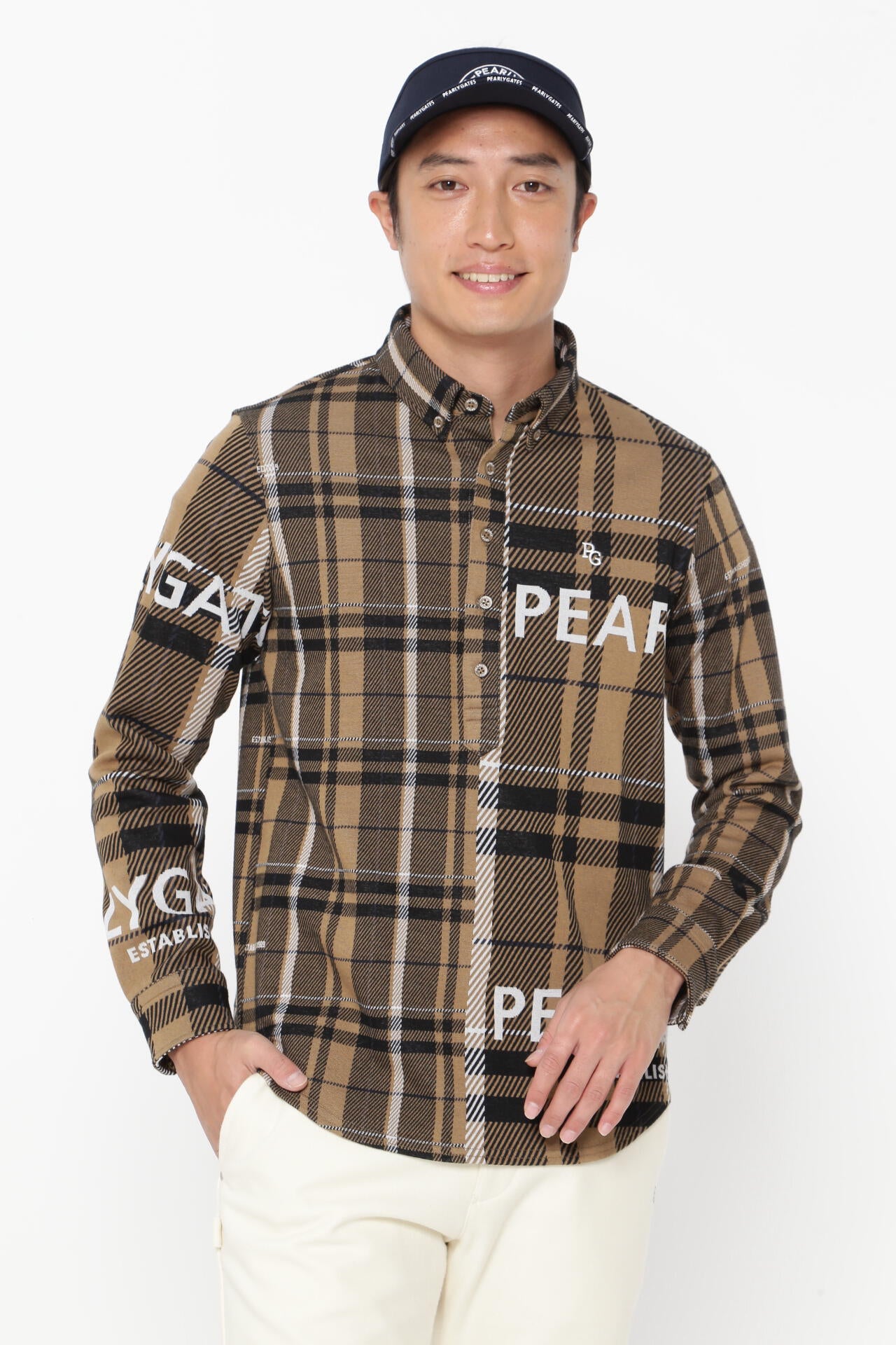 Wジャガード 長袖ボタンダウンカットソープルオーバー ＜CHECKシリーズ