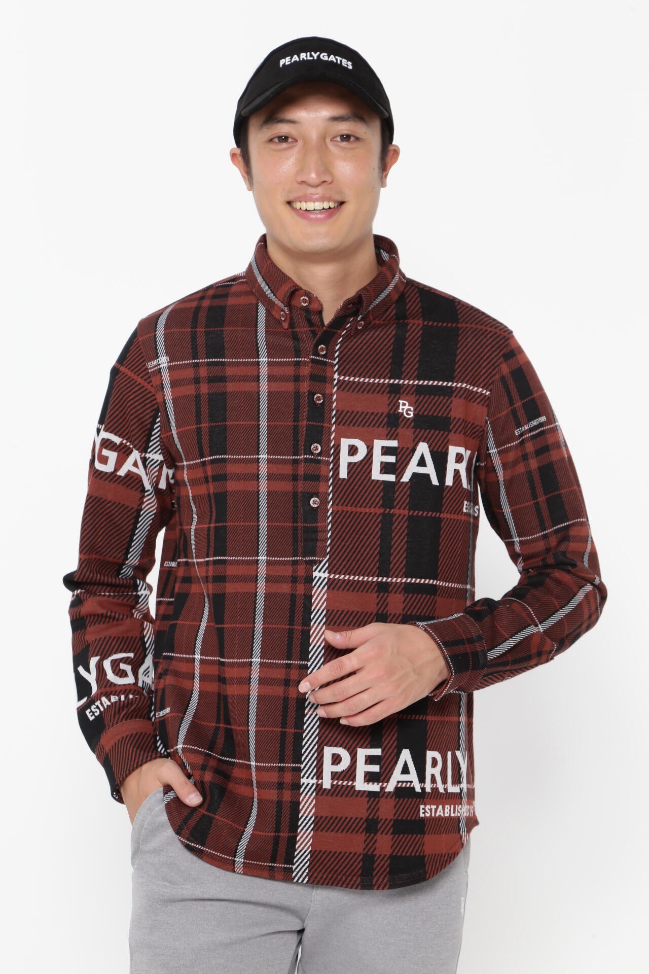 Wジャガード 長袖ボタンダウンカットソープルオーバー ＜CHECKシリーズ