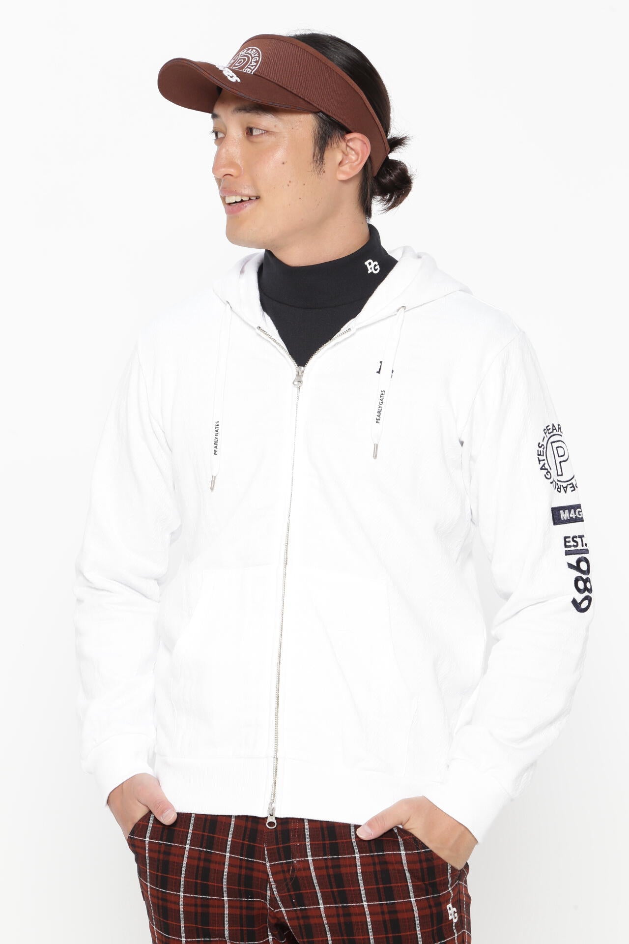 コットン裏毛ジャガード フルジップフーディジャケット ＜CHECK