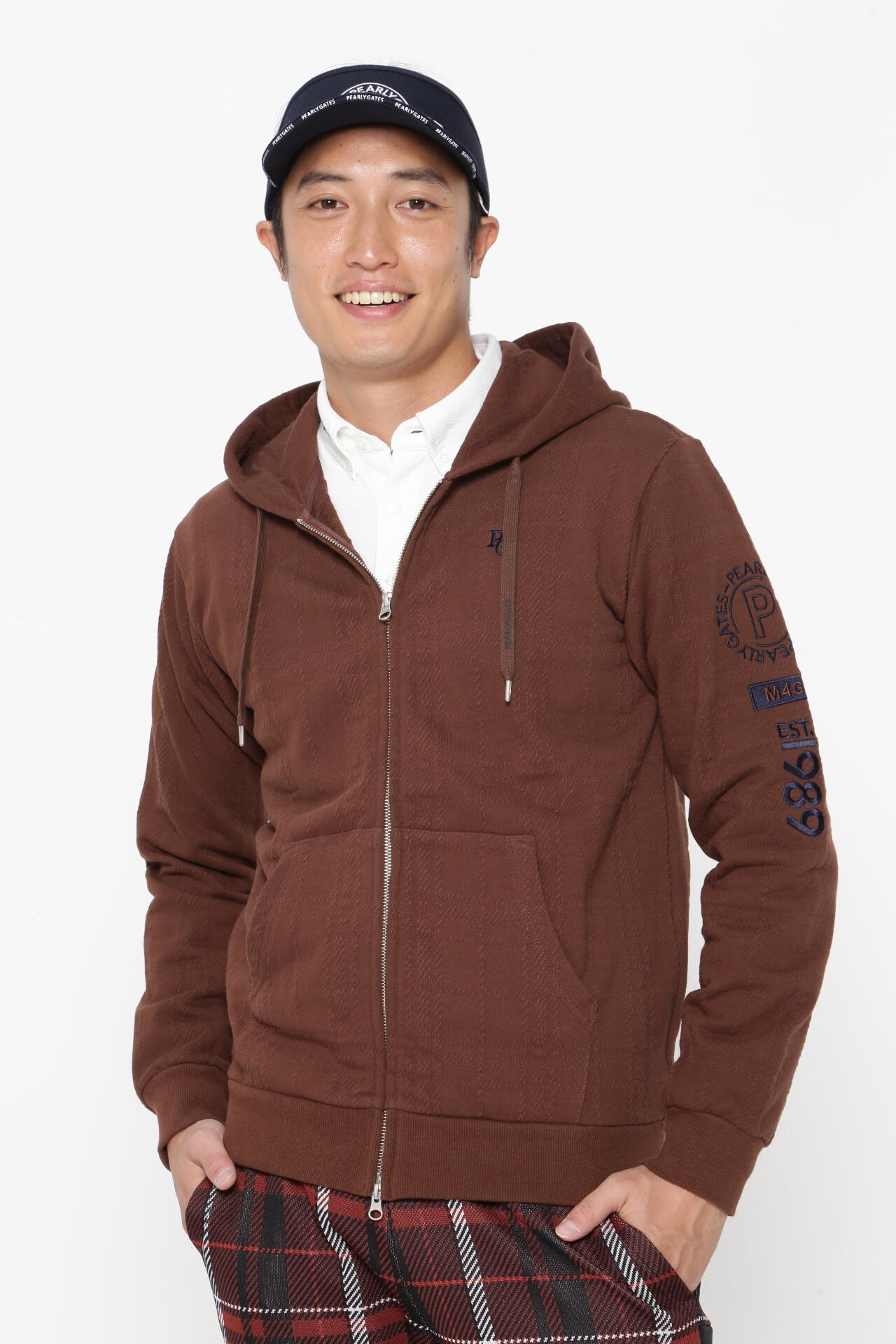 コットン裏毛ジャガード フルジップフーディジャケット ＜CHECK